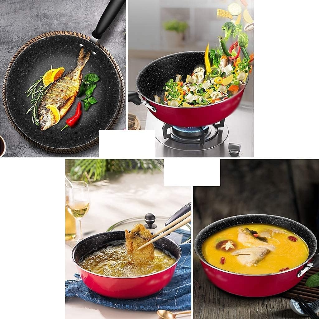 Fry Pans Skillets Cooking Pan Frying Pan with Lid,Home Kitchen Pan Non-Stick Pan, Wok Fried Egg Steak Pan General Purpose for Gas Stove (Color : Red, Size : 28 * 8cm) (Red 28 * 8cm)