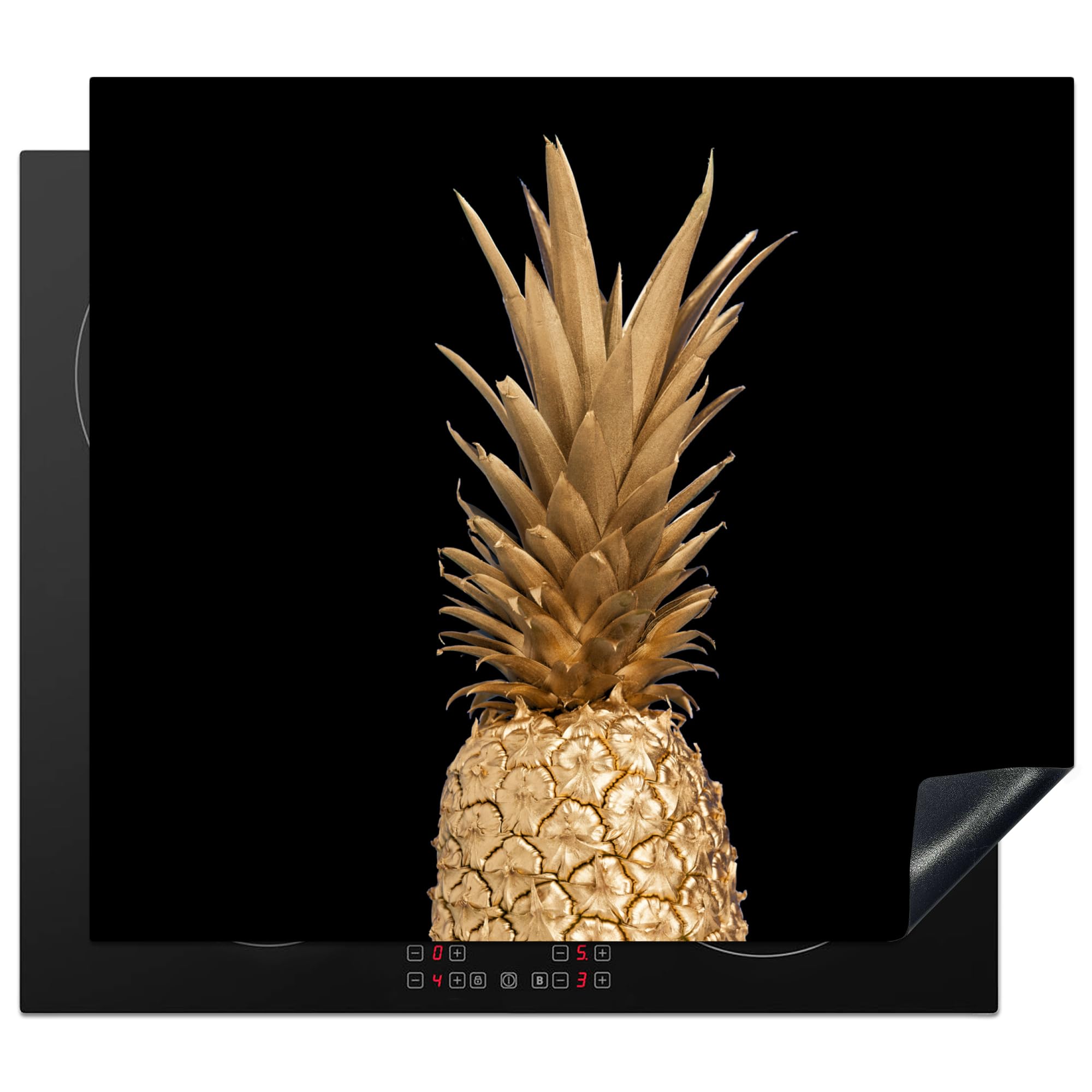 KitchenYeah© Induction Hob Protector Mat 20.2"x22.9" / 58.3x51.3 cm Cooker Top Protectors Cover Ceramic Covers Electric Hobs Vinyl Pineapple - Gold - Paint - Black - Fruit - Luxury