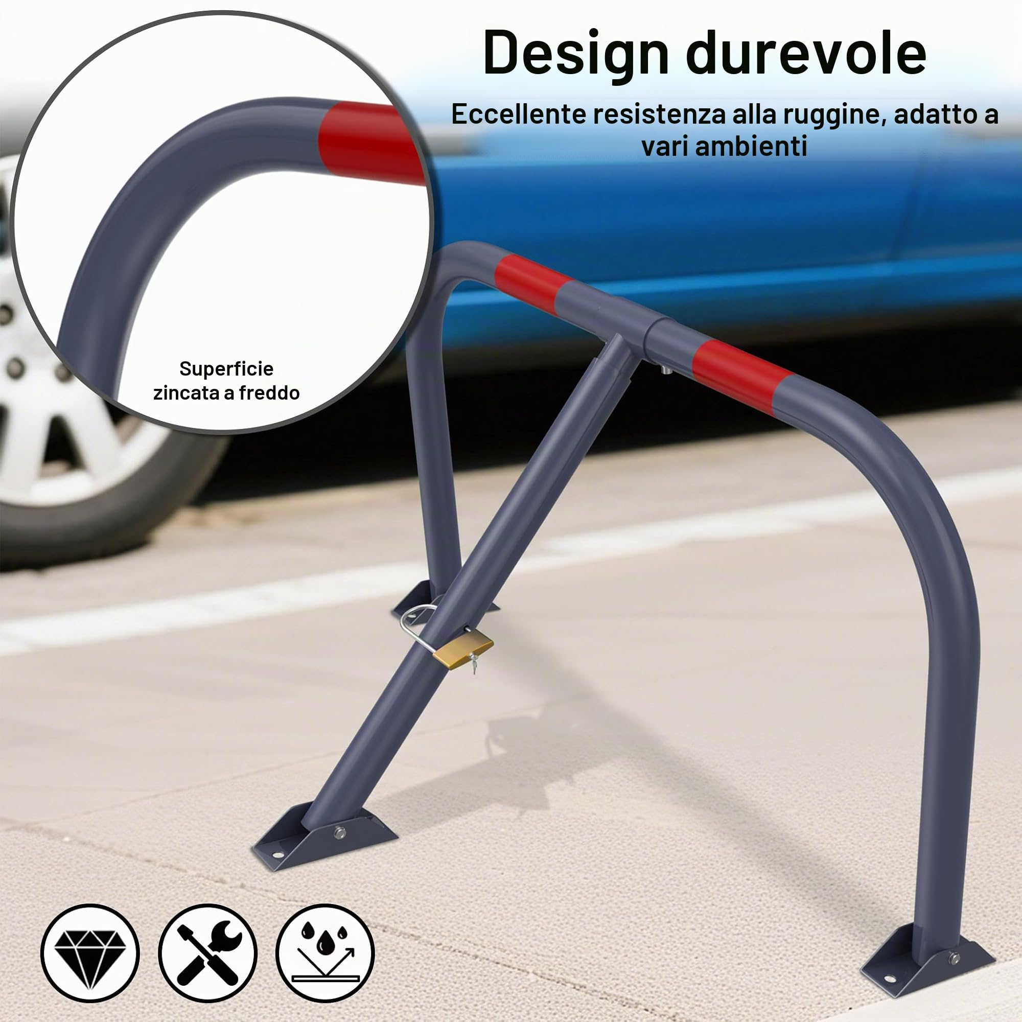 UISEBRT Blocco parcheggio pieghevole in acciaio zincato a freddo, tubo Ø 35 mm, piastra in acciaio da 2,5 mm, blocco parcheggio con serratura e 3 chiavi, pali per parcheggio privato, set da 2 pezzi
