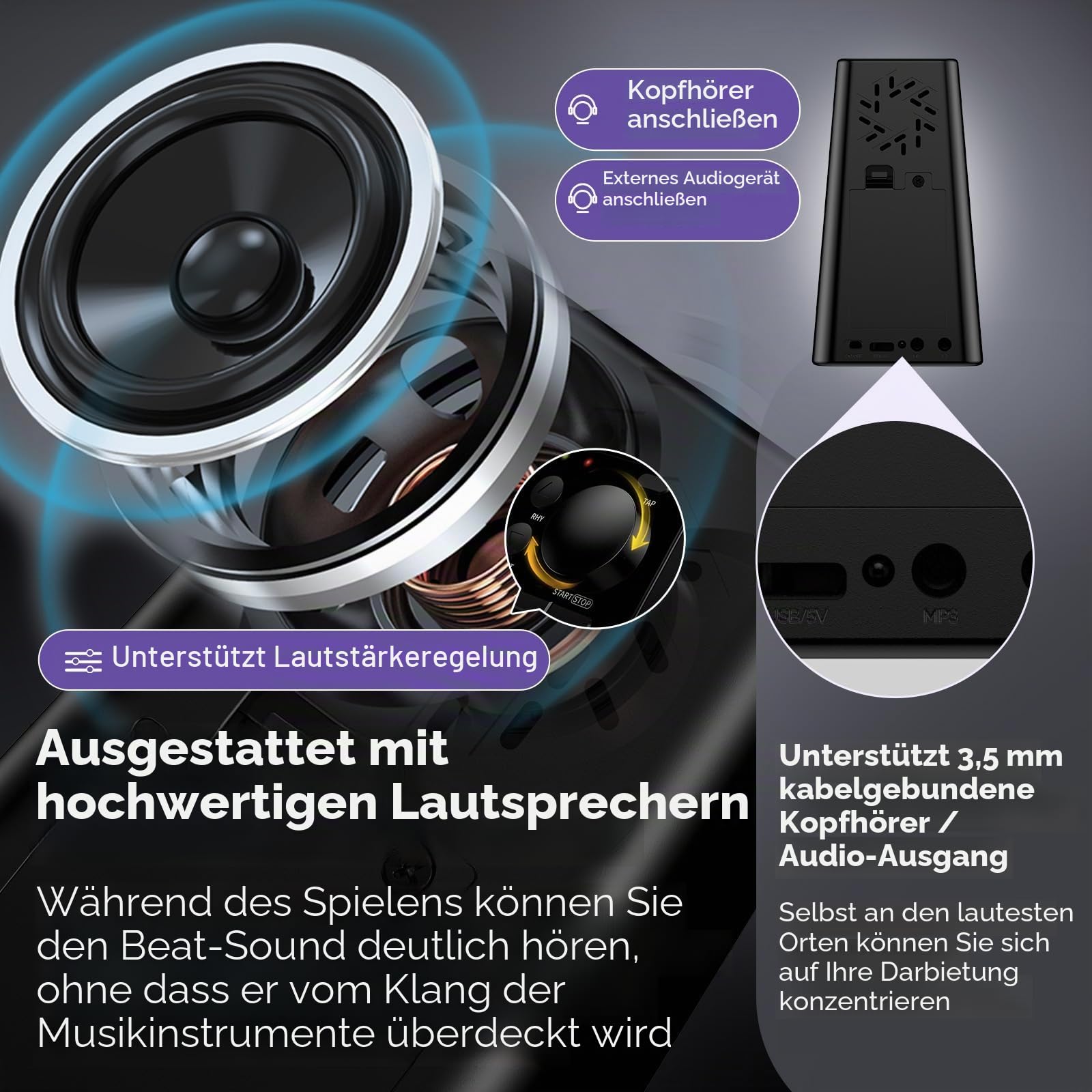 TERENCE Digitales Metronom für Klavier Bass Ukulele Musikinstrumente Elektronisch mit Lautsprecher LCD Display 30-252bpm