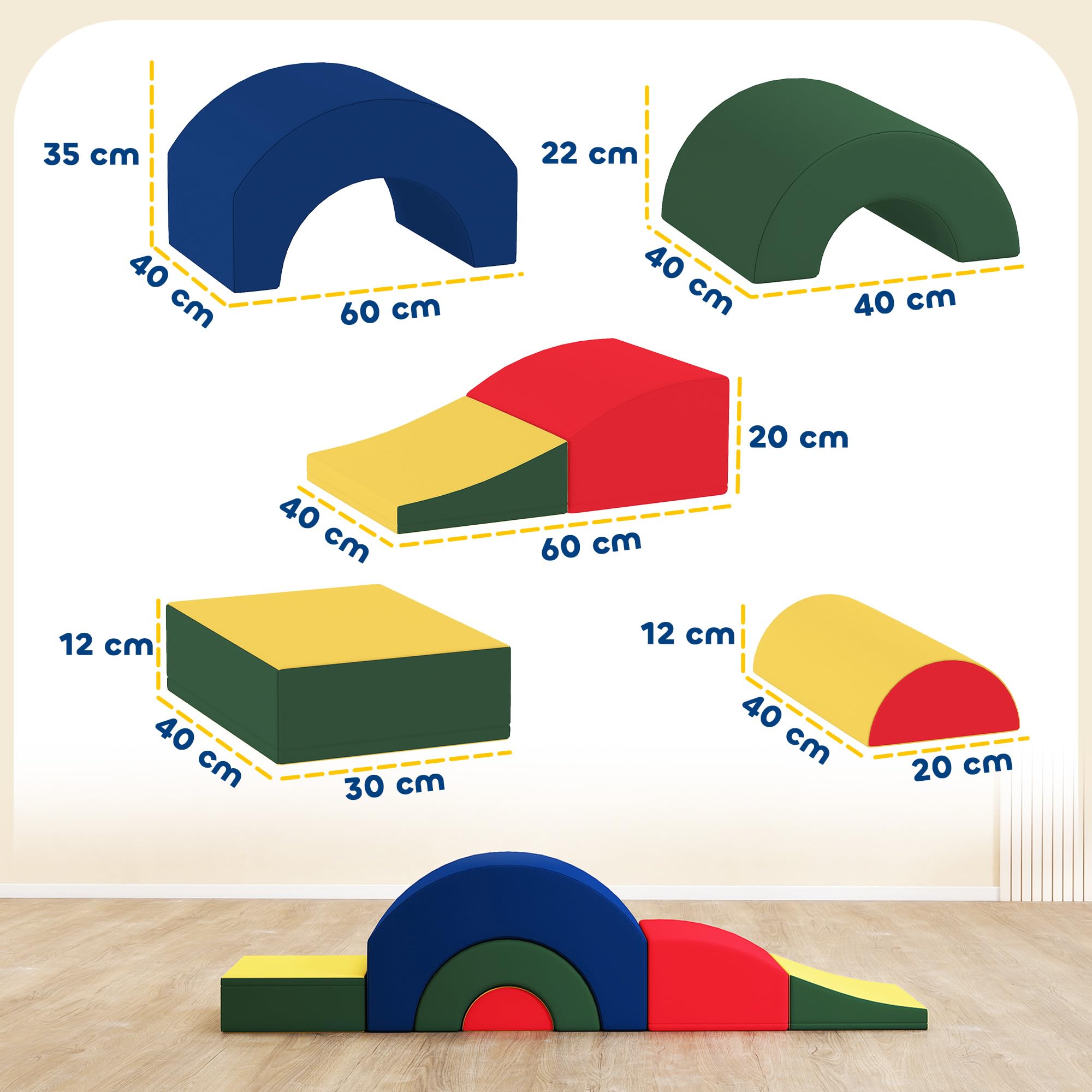 AIYAPLAY - Juego de motrices para bebé, 5 unidades, módulo de espuma EVA, multicolor | Cubierta de Recubrimiento de PU, Bloques de Espuma de Construcción, Juguetes Educativos, Niños en Edad Preescolar