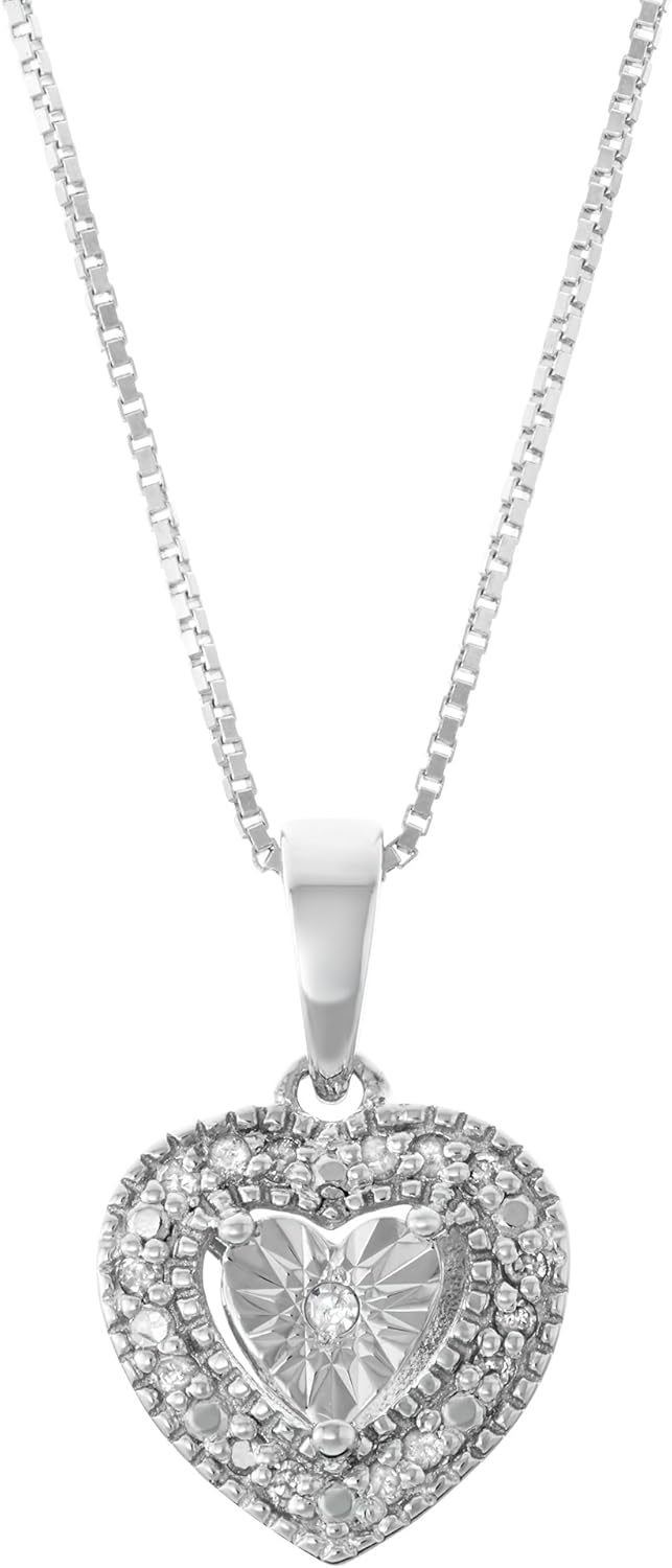 925 Sterling Silver Diamond Necklace with Heart/Round/Square Shaped, White Diamond Pendant, Solitaire Look Necklace for Women