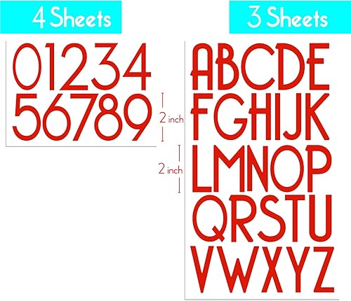 Miniatura 2 de Kit de letras del alfabeto de vinilo autoadhesivo rojo de 2 pulgadas, números de buzón moderno para buzón, letreros, ventanas, puertas, automóviles,
