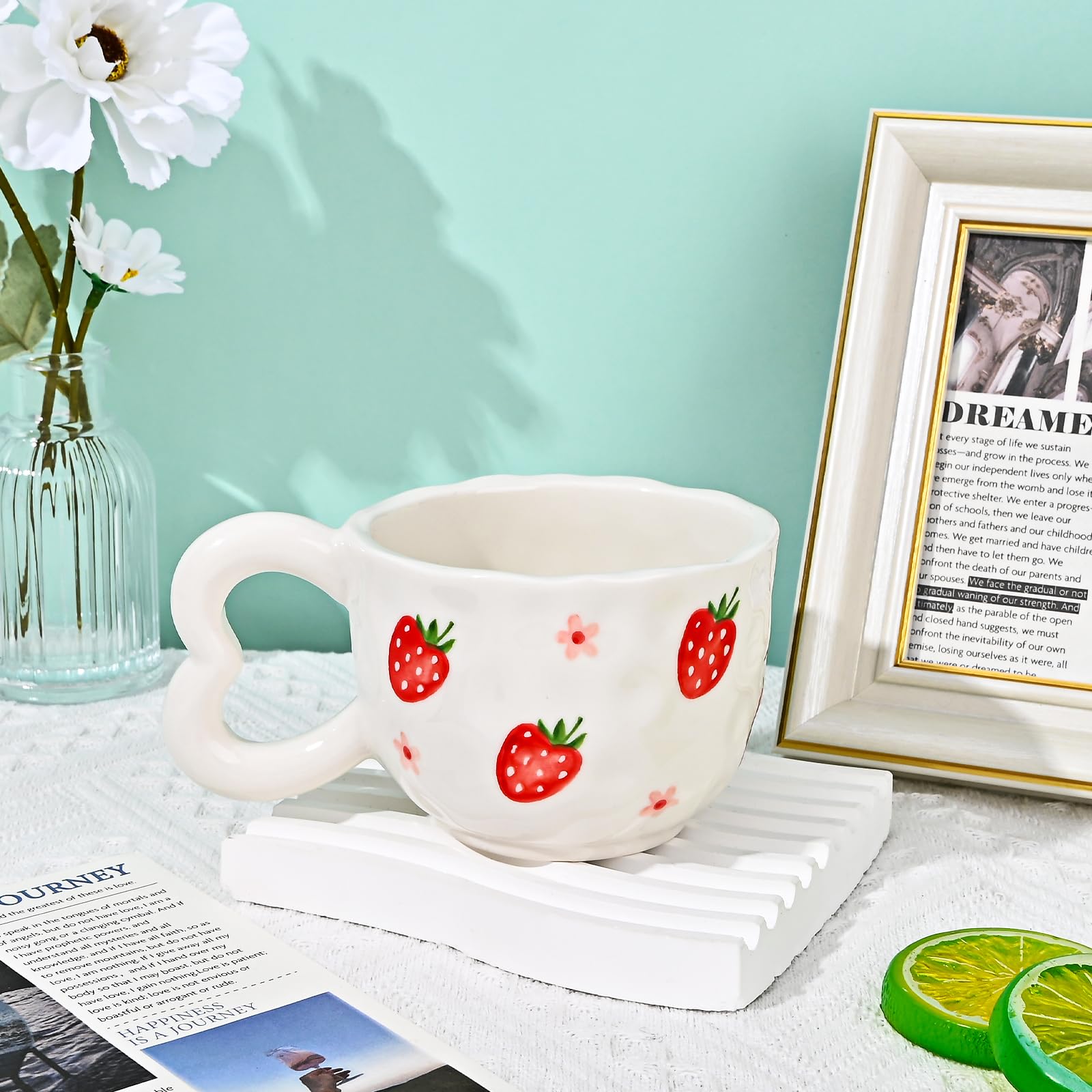 Koythin Ceramic Coffee Mug, Cute Creative Heart Handle Mug Design for Office and Home Dishwasher and Microwave Safe - Image 3