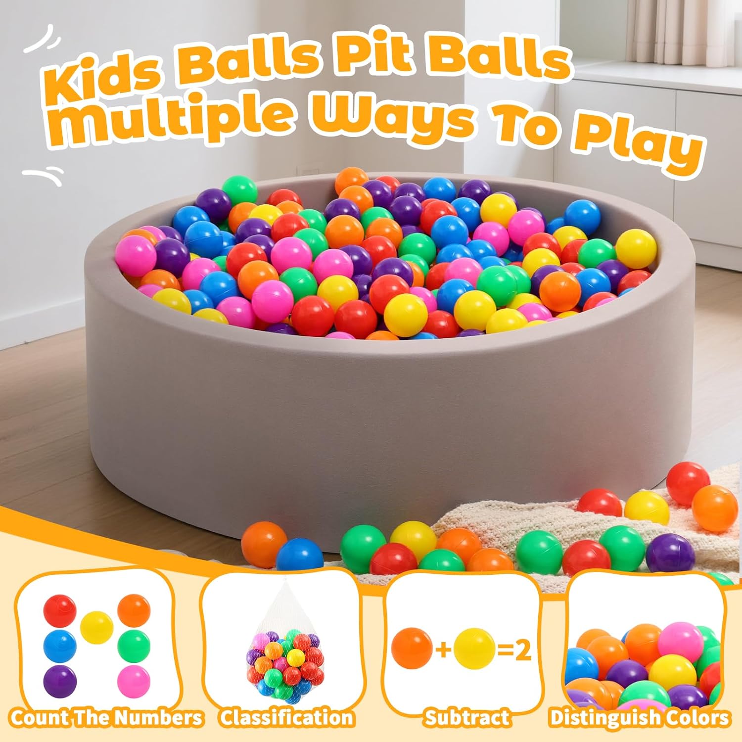Ball Pit Balls for Toddlers: 50 100 200 Colorful Non-Toxic Balls with BPA-Free, Phthalate-Free, Crush-Resistant Polyethylene Plastic, 2.2 Inches, Perfect Toy for Boys and Girls Play - Image 5