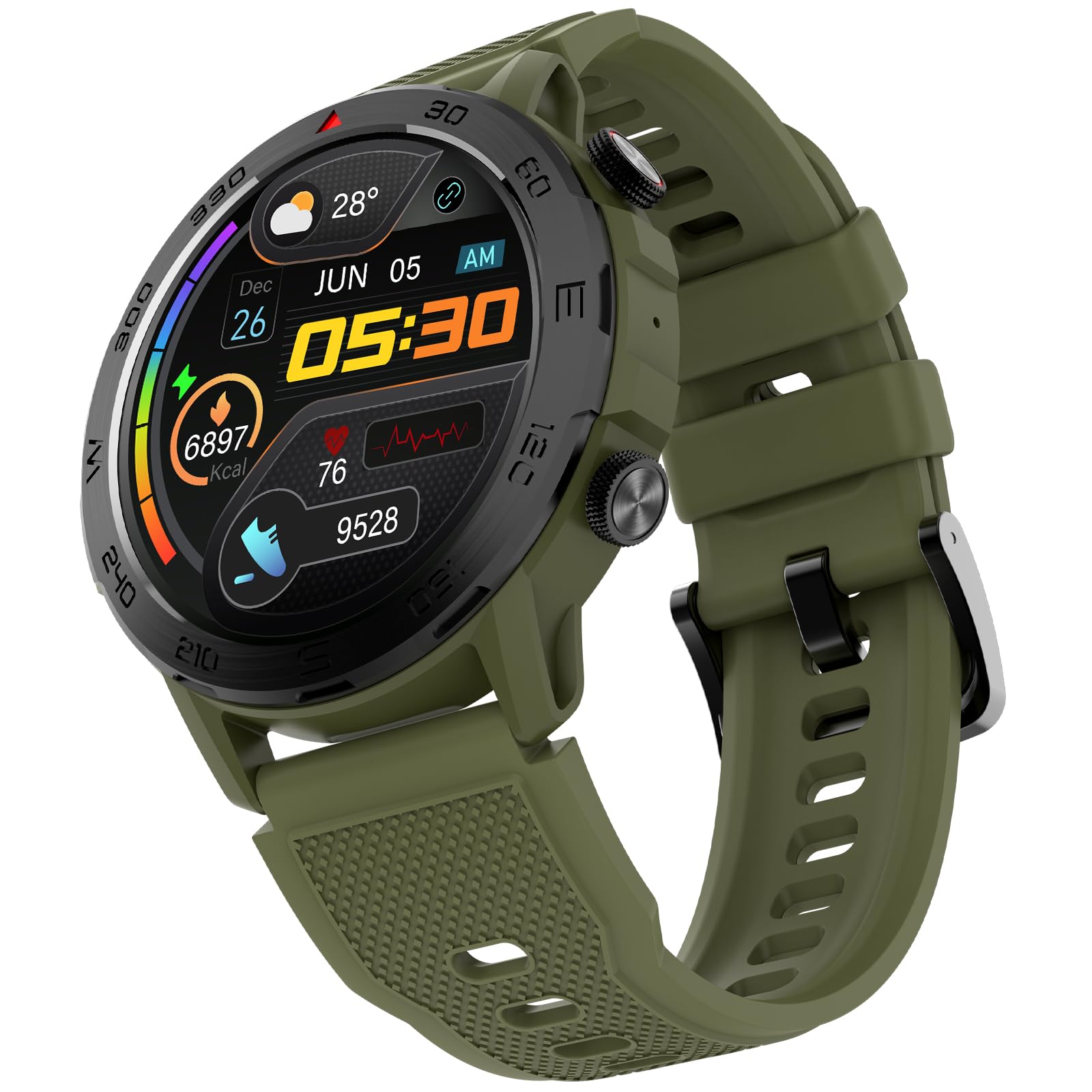 beatXP Duke Rugged 1.43” Round Super AMOLED Bluetooth Calling Smart Watch, Functional Crown, 466*466px, 60Hz refresh rate, AI Voice Assistance, 100+ Sports Modes, 24/7 Health Monitoring (Army Green) (B0CG9S47WV) Amazon Price History, Amazon Price Tracker