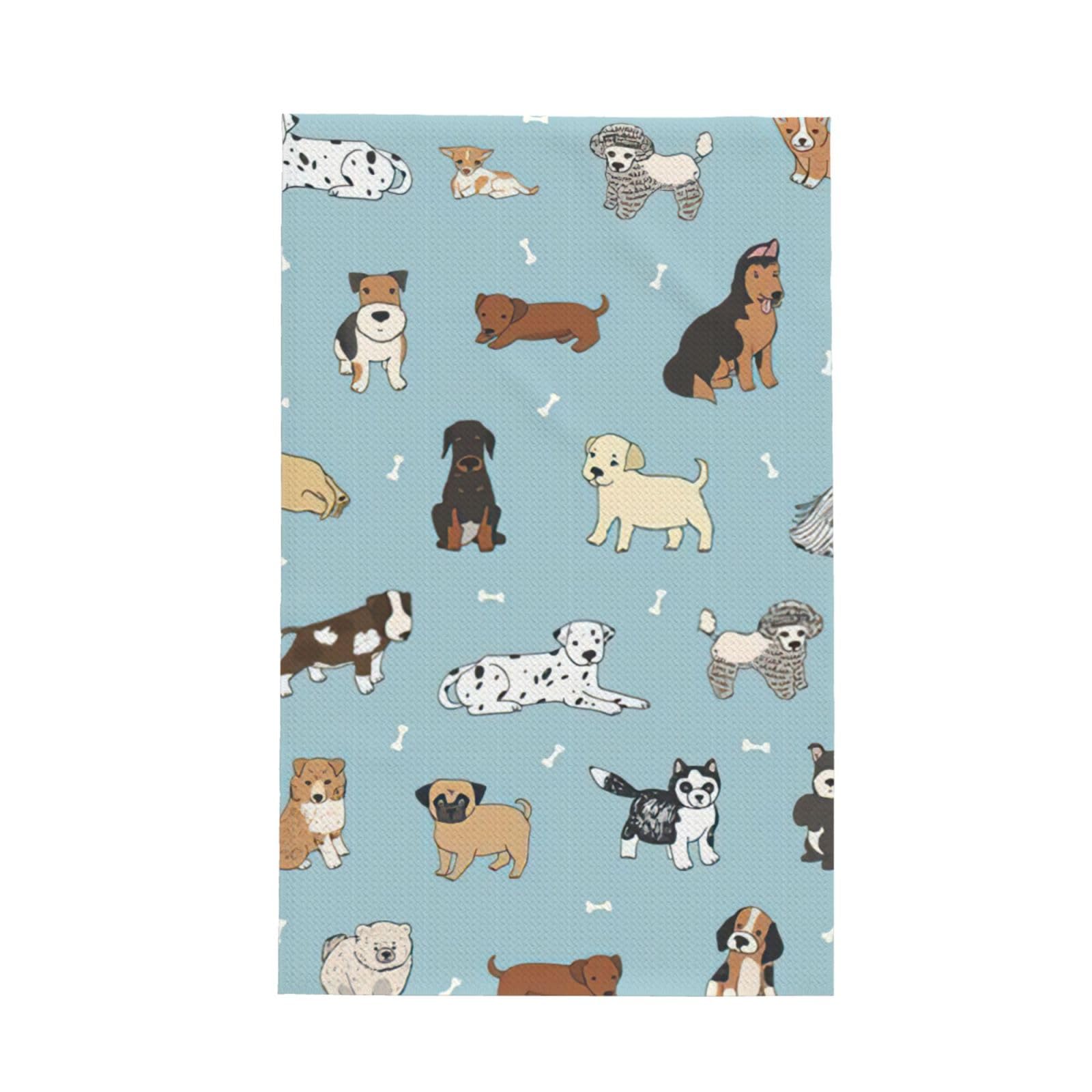 CKGODGF Puppy Doodles Print Absorbent Waffle Dishcloths,Kitchen Towels With Hanging Loops,Tea Towels.