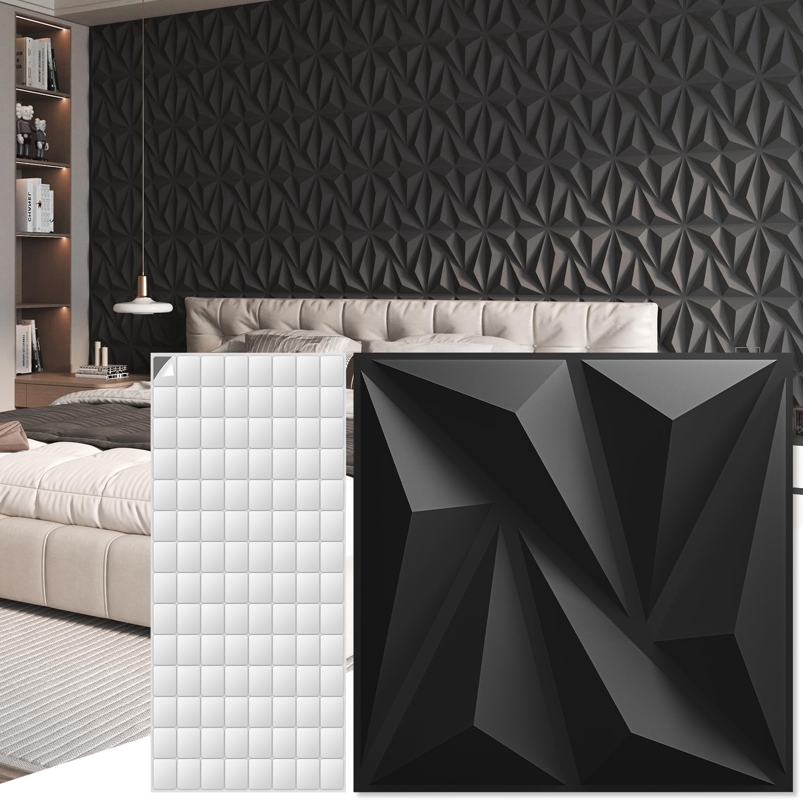 Art3d 3D Wall Panel for Interior Wall Décor with Tape, PVC Diamond Textured Wall Panels