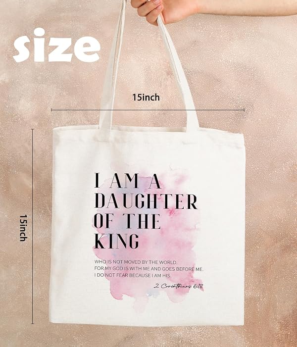 Zeghk Bible Canvas Tote Bags for Women, Christian Tote Bag, I am a Daughter of King Christian Gifts for Women Faith, Bible Verse Gifts, Reusable Grocery Bags Shopping Bags by Zeghk - Used condition - Image 4