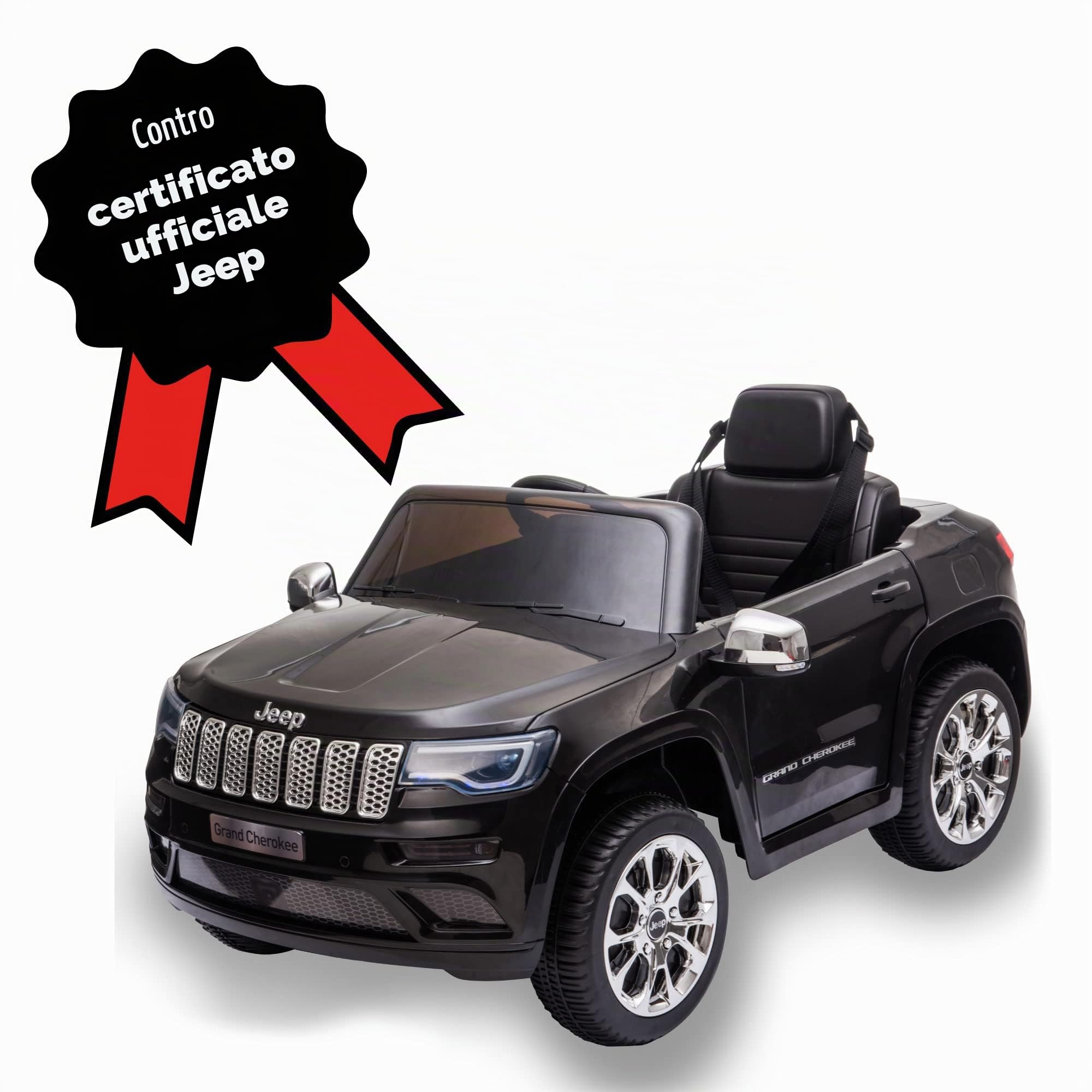 FEBER Jeep Cherokee Black 12V R/C, Auto elettrica, 1 posto, radiocomando: Fari con luce, 2 marce, acceleratore e freno elettrico, da 3 a 8 anni, Famosa (800013449)
