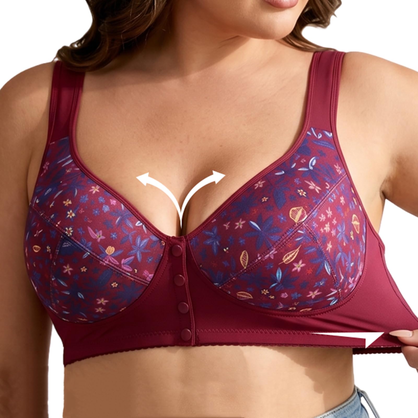 Sujetadores Broche Delantero Mujer Pack De 4 Sujetador Cierre Delantero Sin Aros Talla Grande Espalda Ancha Sujetadores Sin Aros Comodos Estampado Floral Uso Diario