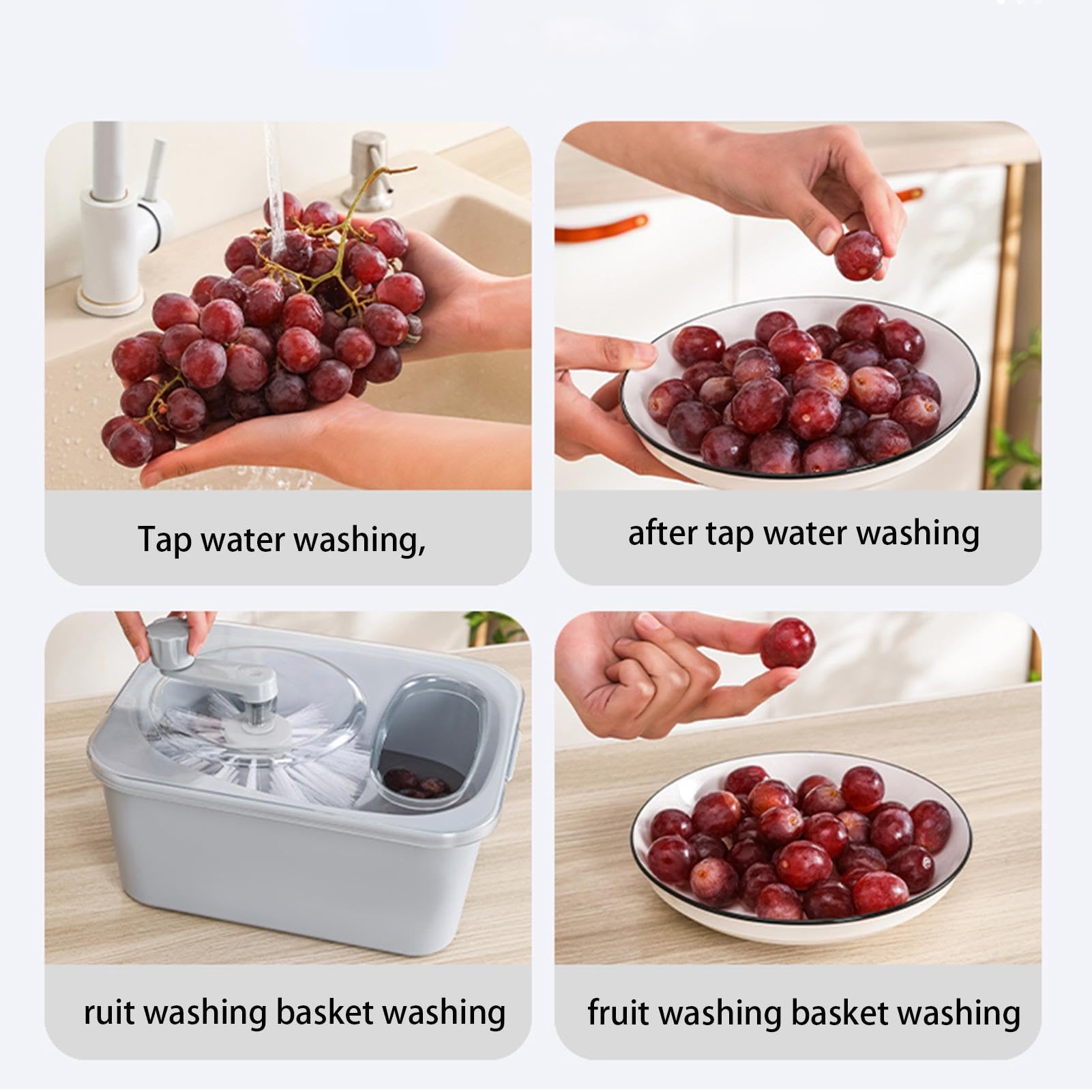 Limpiador de frutas – Pp Spinner Bowl | Limpiador de verduras con modo de lavado giratorio Vortex, cesta de drenaje de frutas resistente, utensilio de limpieza de alimentos de cocina para