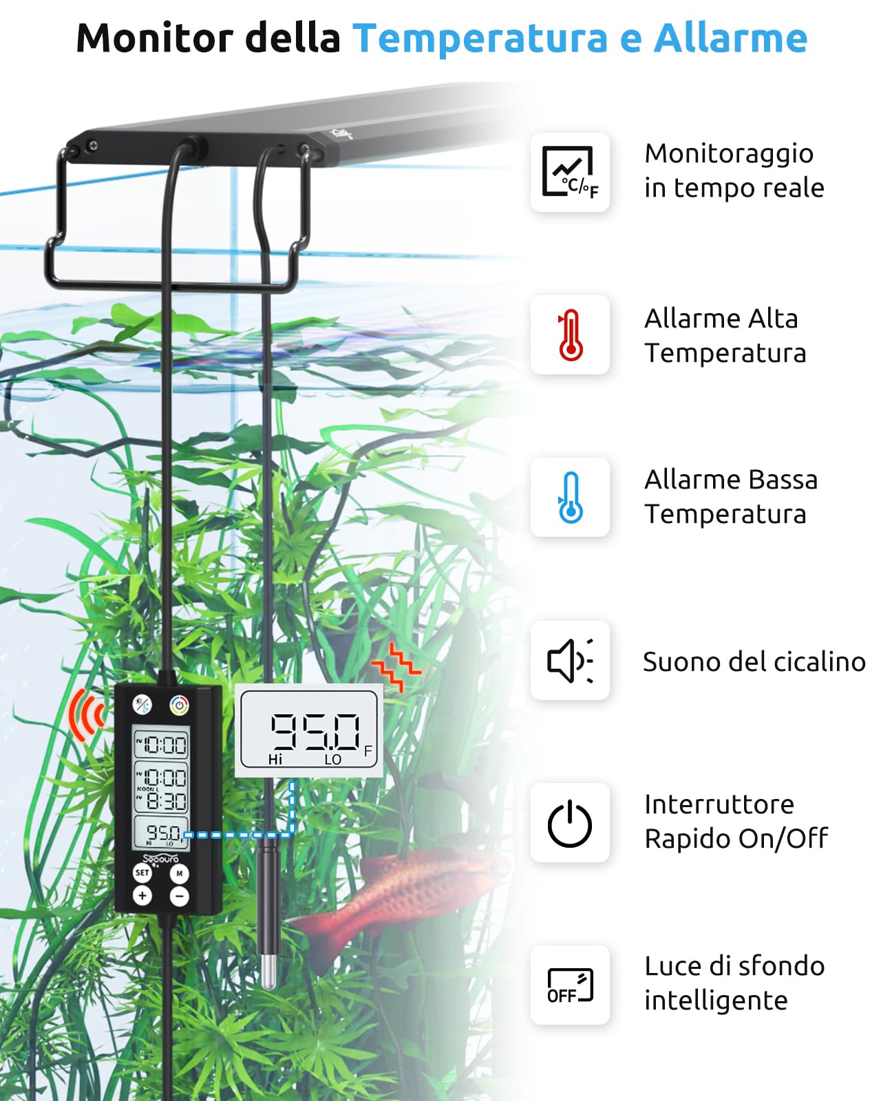SEAOURA Luce per Crescita Piante Acquario 75-90cm Spettro Completo Programmabile 24/7 WRGB