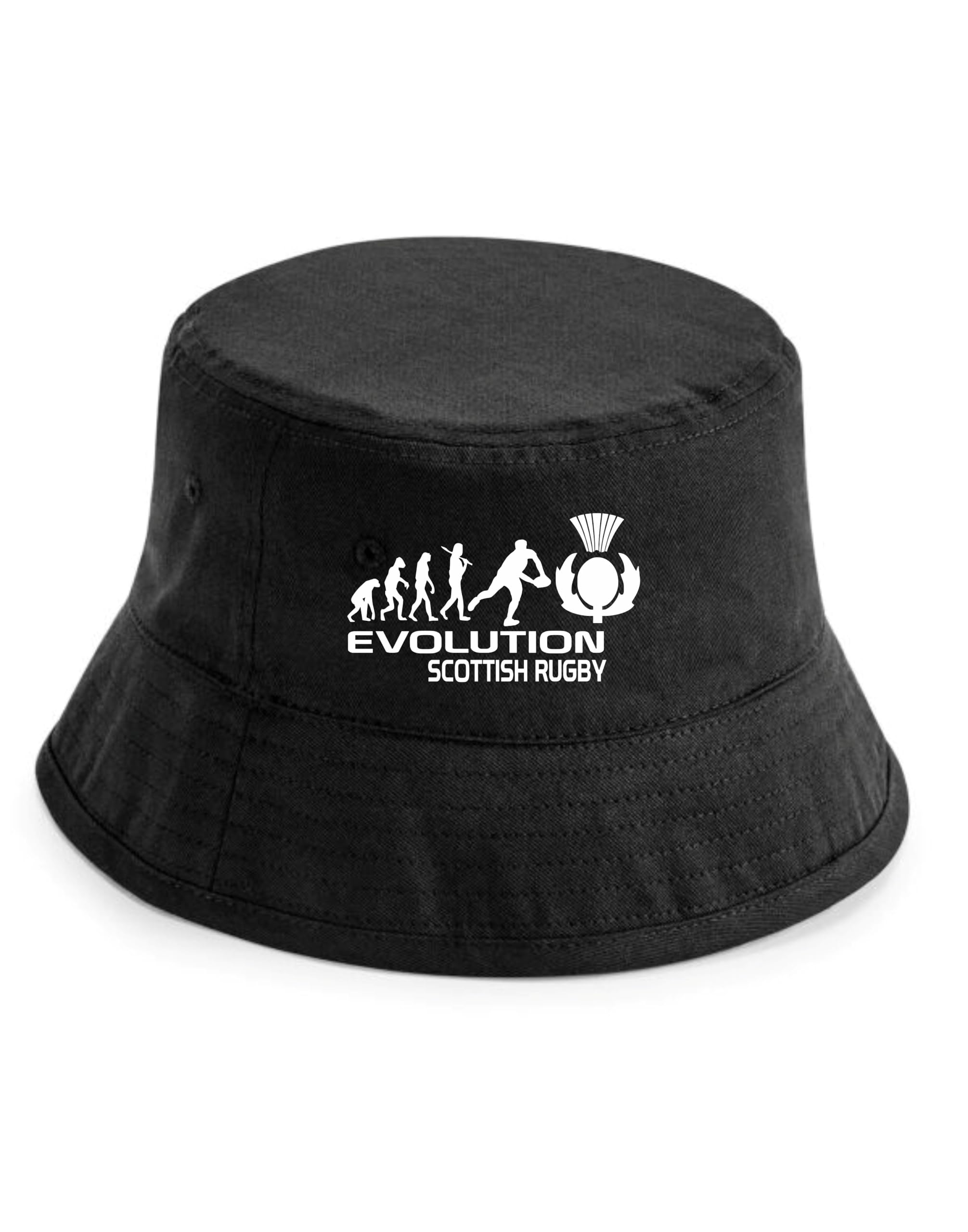 Print4u Unisex Black Evolution Of Scottish Rugby Bucket Hat Gift For Rugby Fans Men & Ladies Sm