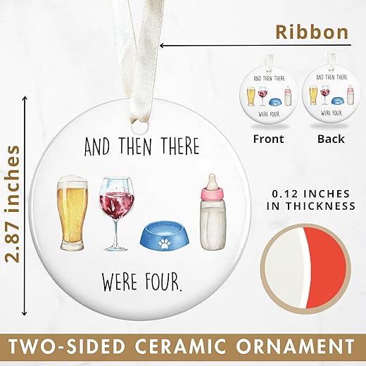Family Christmas Ornaments 2023 - New Mom and Dad Gifts First Time 2023, First Time Parent Gifts - Baby First Christmas Ornament 2023 - and Then There were Four Ornament - Ceramic Christmas Ornament