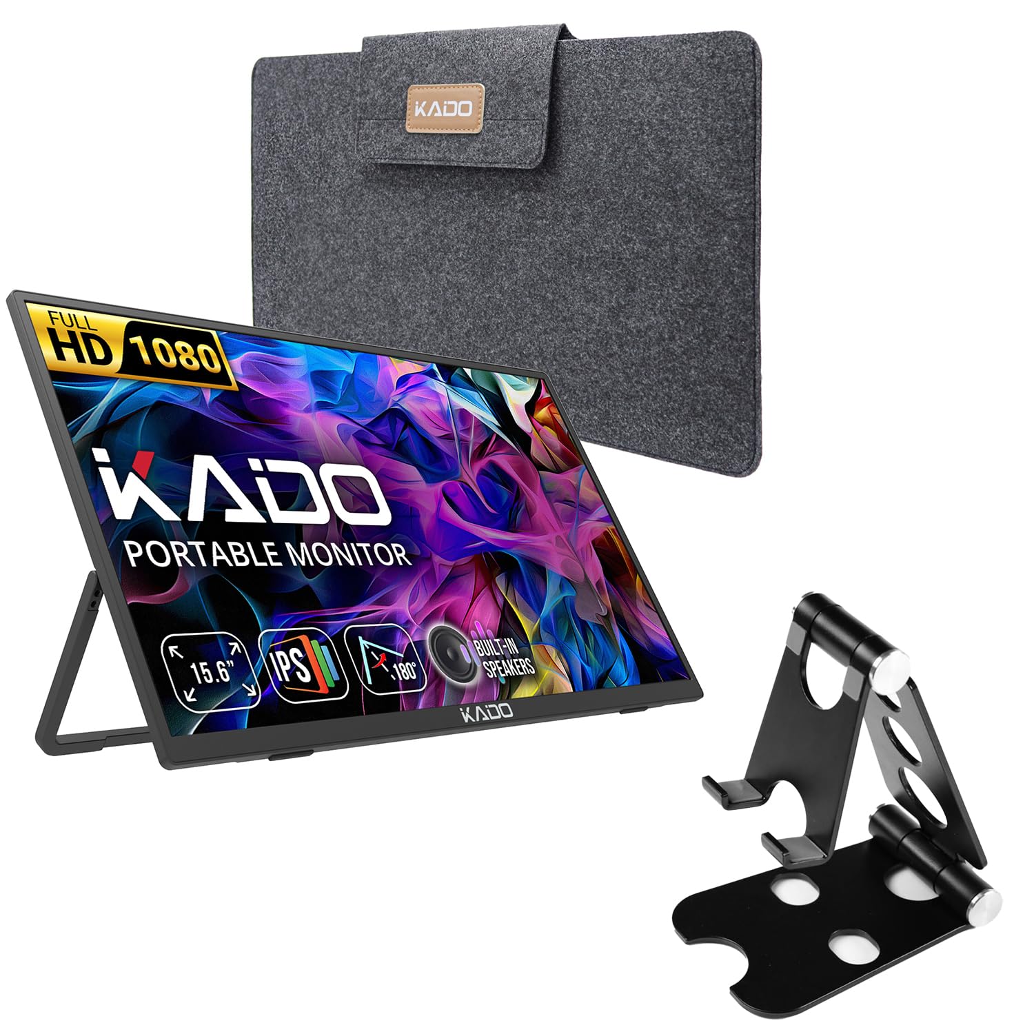 Pc Monitor Kado Portable Monitor 15.6'' FHD 1080p Aluminum Alloy Stand Set,  USB-C HDMI Gaming Monitor Ultra-Slim IPS Display Built-in Speakers,  External Monitor For Laptop PC Phone Mac Xbox PS4/PS5 Switch Triple, image size:1500x1500