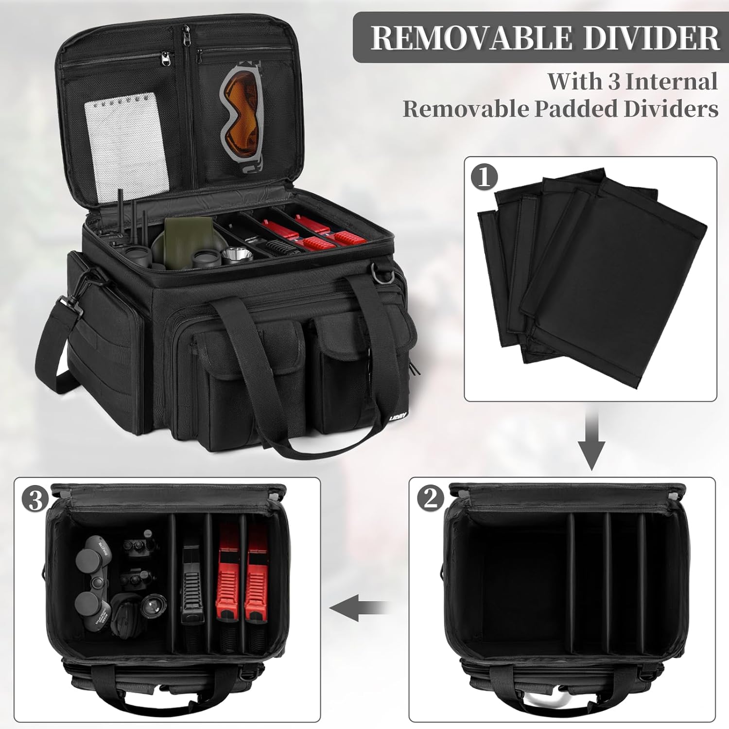 Tactical Gun Range Bag for 4 Handguns, Pistol Shooting Range Bag with 6 Magazine Slots and Multi-Pockets, Lockable Outdoor Hunting and Shooting Range Case