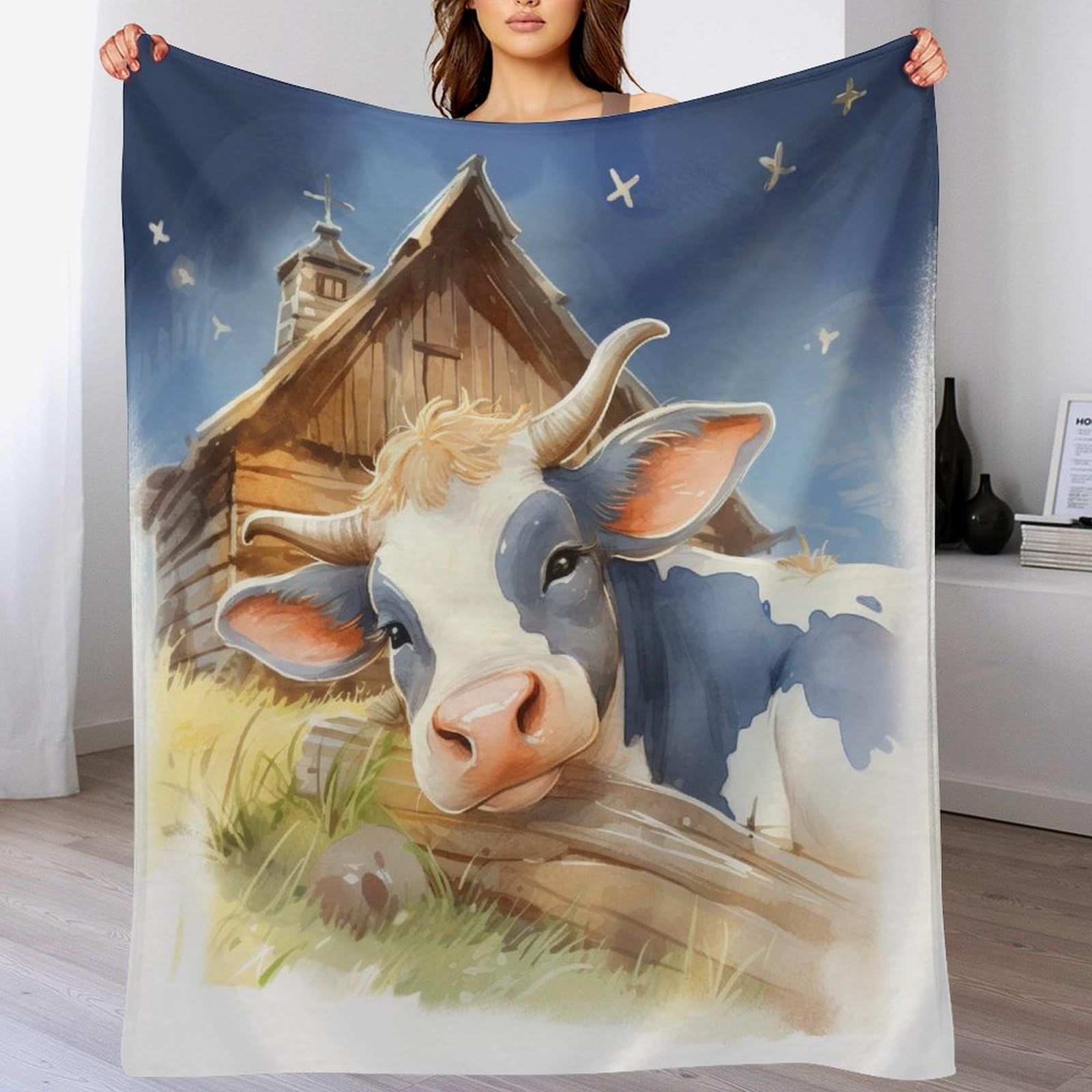 Plaid vache en flanelle pour éliminer les frissons sur le canapé
