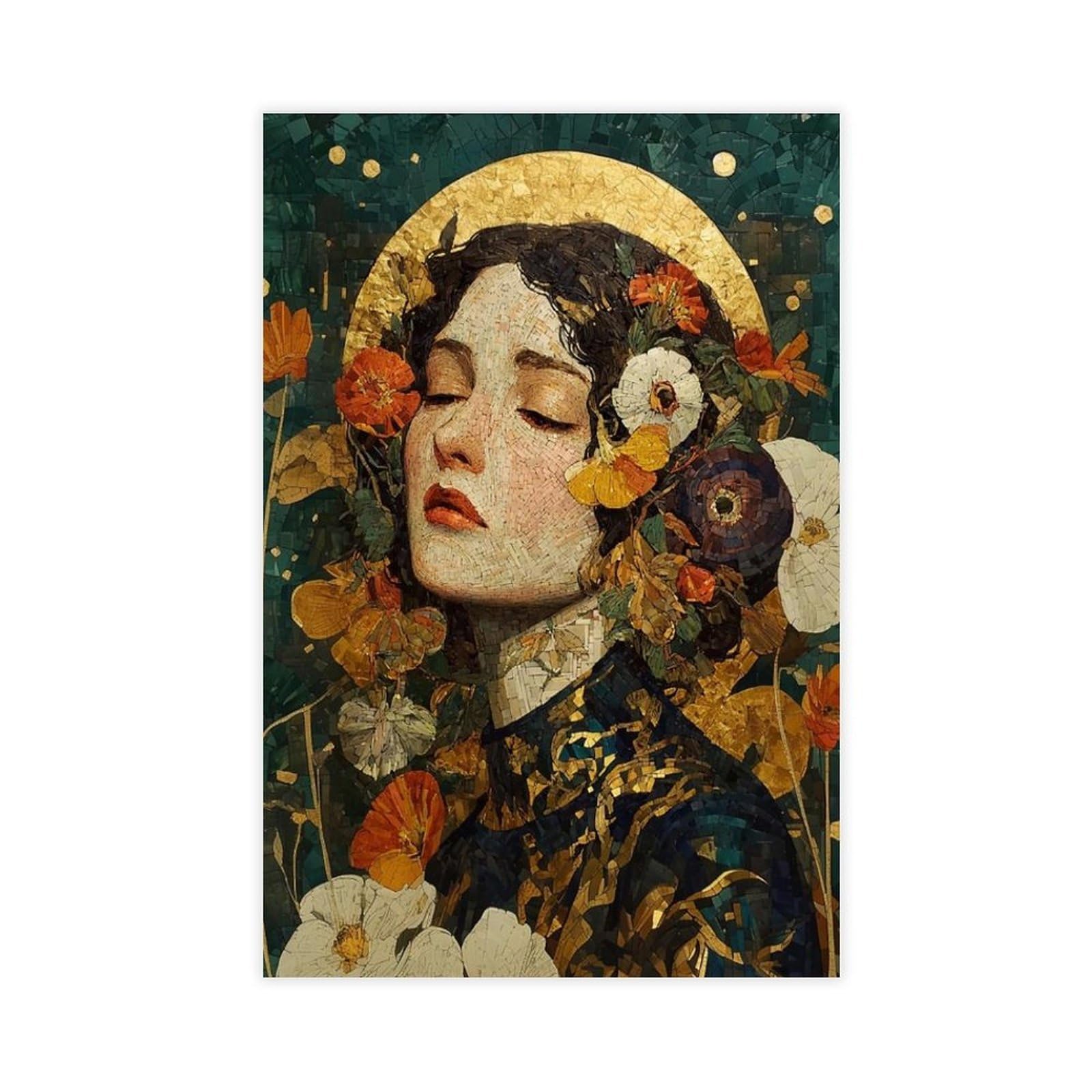 Bareronor Brown Klimt-Inspired Mosaic Woman Canvas Poster Bedroom Decor Landscape Office Room Decor Gift 12" L X 18" W