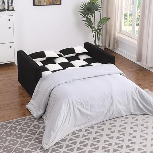 Miniatura 8 de Sofá cama individual de tela de peluche, silla convertible 3 en 1, sofá cama extraíble con respaldo reclinable, 2 almohadas, muebles de caravana