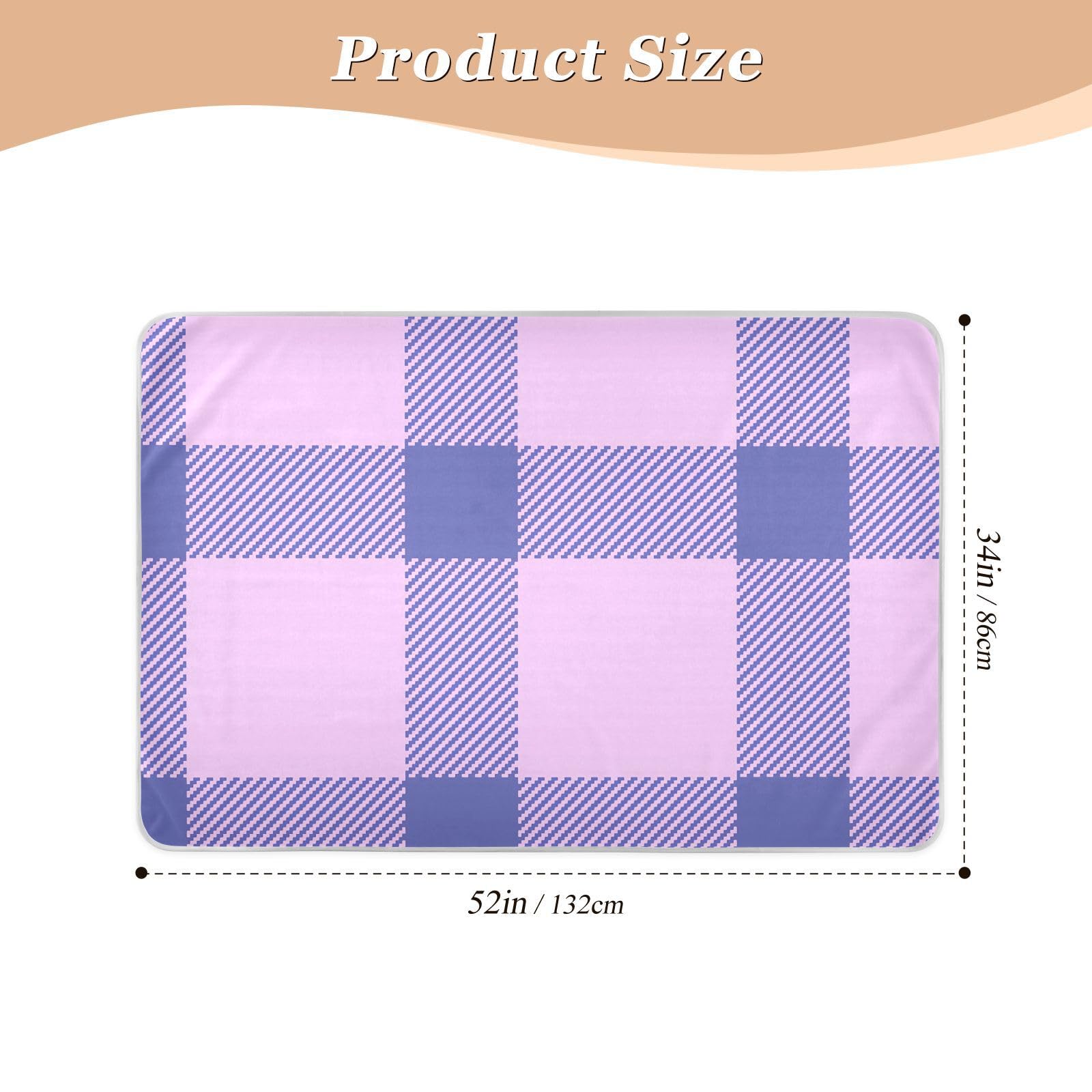 Cute Pink Plaid Lilac Bed Waterproof Pads, Large, Bed Mats for Bedwetting, Kids Pee Pads for Bed Washable