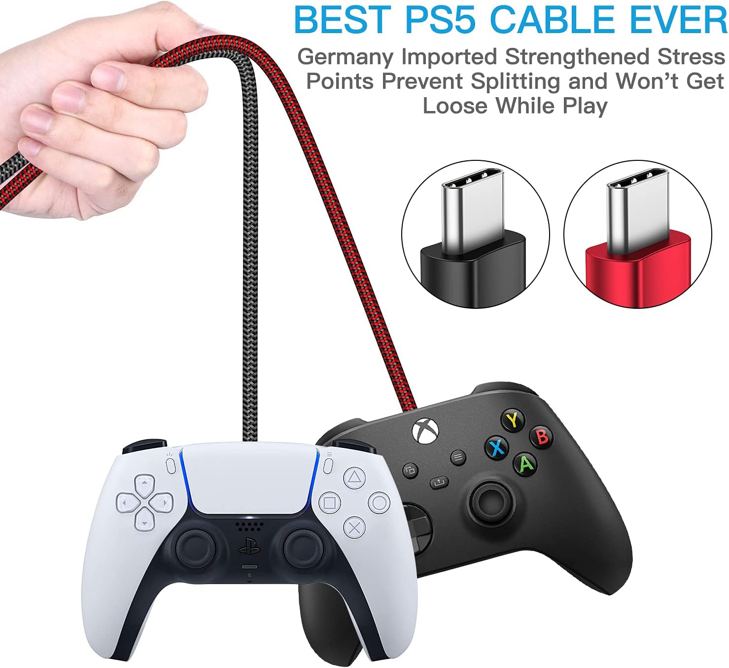 PS5 Controller Charger Charging Cable – 2 Pack 10FT Type C to USB A Data Cord High Speed Sync Wire for PlayStation 5 DualSense, Xbox Series S X Core, Elite Series 2, NS Switch Lite, Pro Controller - Image 4
