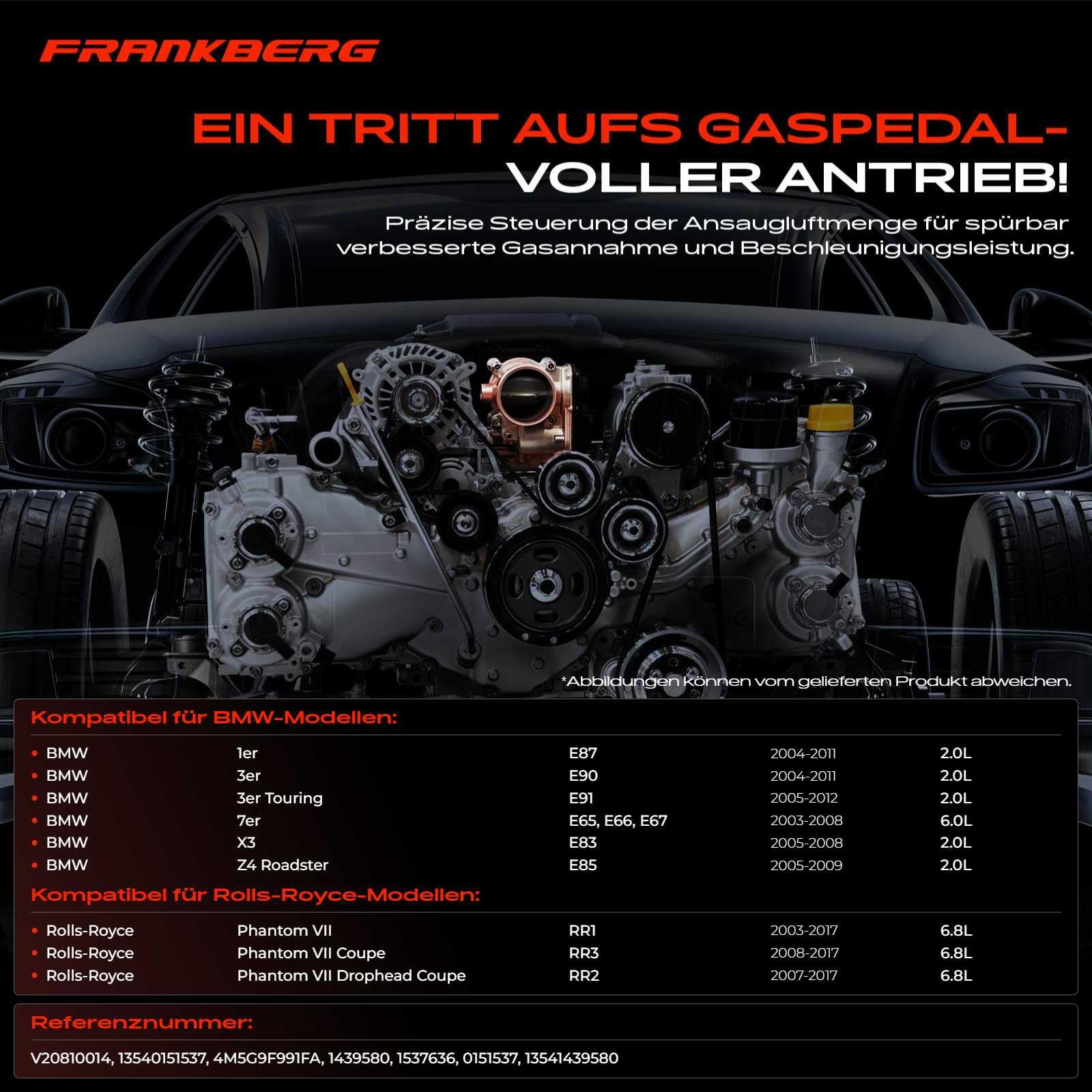 Frankberg Drosselklappe Drosselklappenstutzen für 1er E87 3er E90 7er E65 E66 E67 X3 E83 Z4 Phantom VII 2.0L 6.0L 6.7L 2003-2017 13541439580