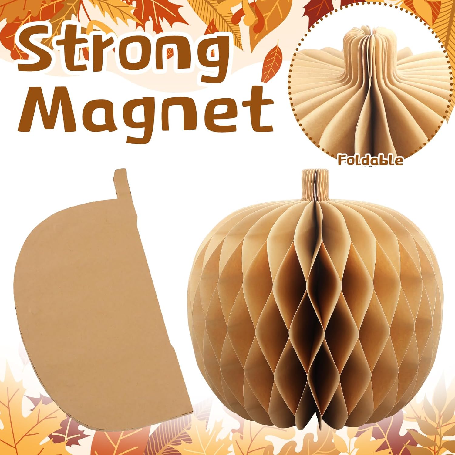 Spiareal 4 Pcs Extra Large Halloween Pumpkin Honeycomb Centerpiece 3D Thick Paper Fall Pumpkin Brown Reusable Paper Honeycomb Decor for Holiday Thanksgiving Home Door Fireplace Desktop Floor