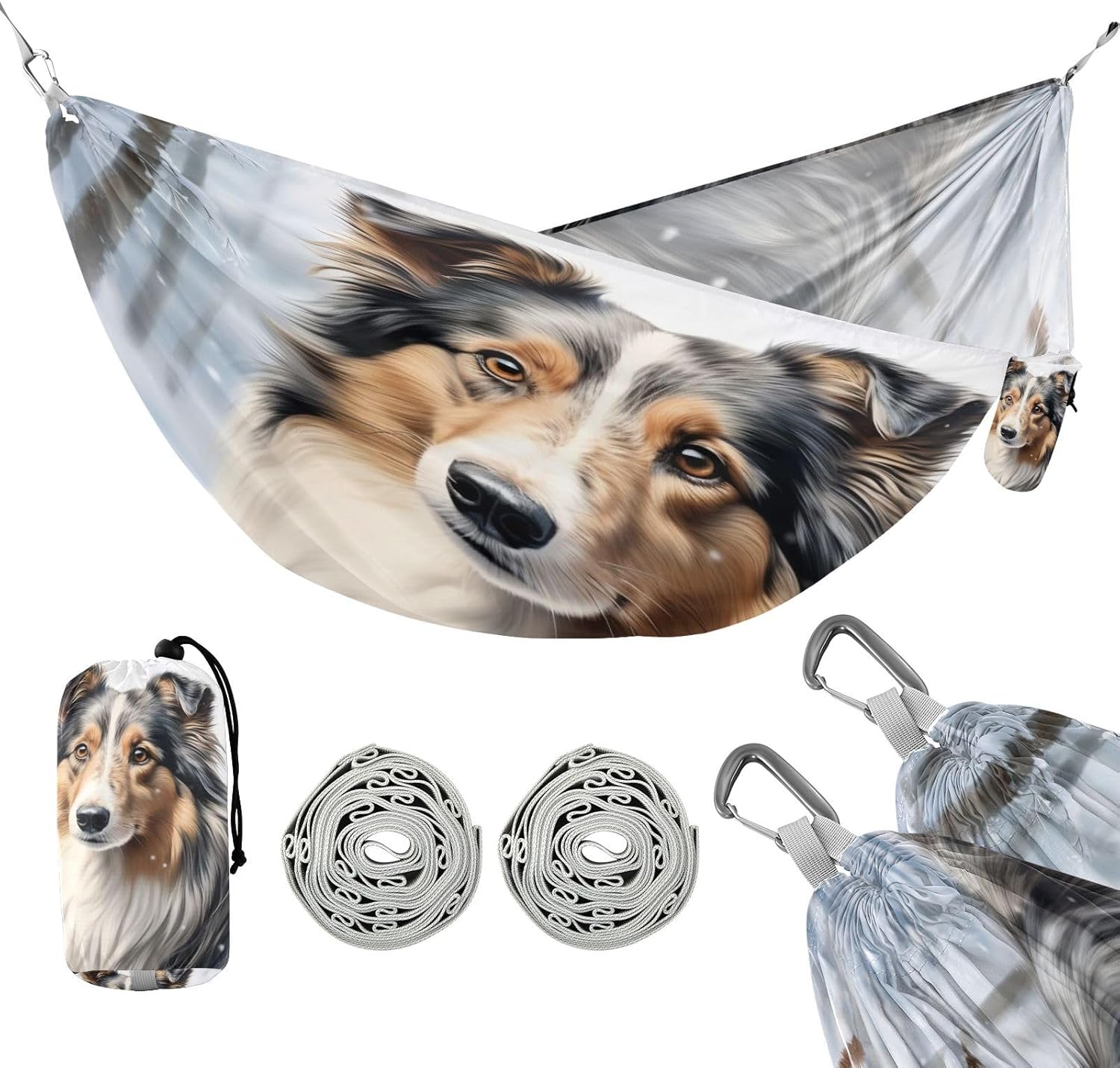 ALAZA Dog Camping Hammocks Single or 2 Person 500 lbs Portable Parachute Travel Hammock w/Tree Straps for Hiking Backpacking Indoor Outdoor