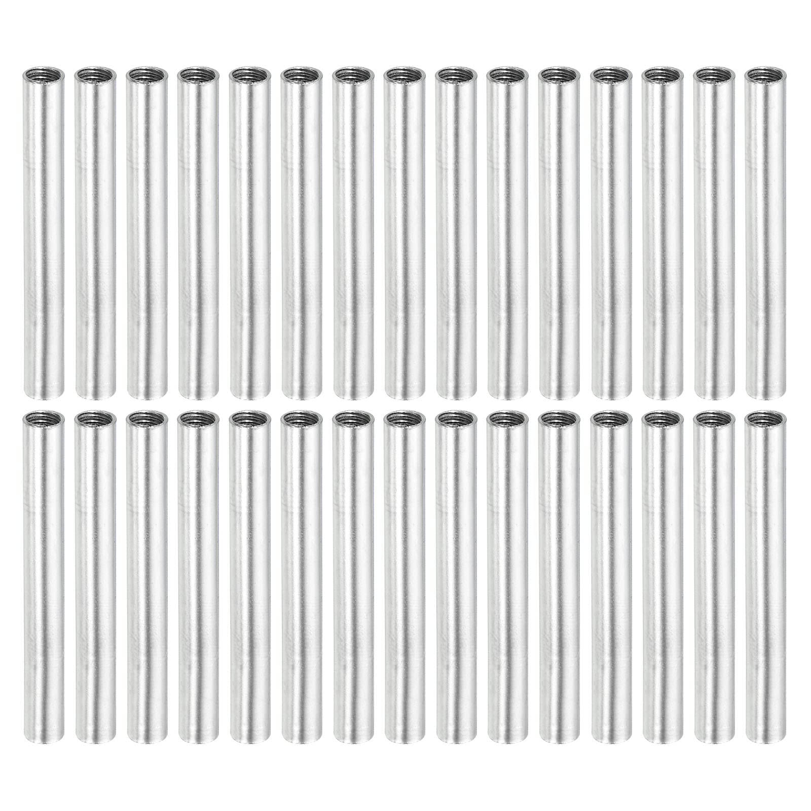 MECCANIXITY Round Coupling Nut, M4x0.7mm Female Thread 40mm Threaded Round Sleeve Pipe Connector Rod Bar Stud Tube Nut Hardware Fastener, Silver Pack