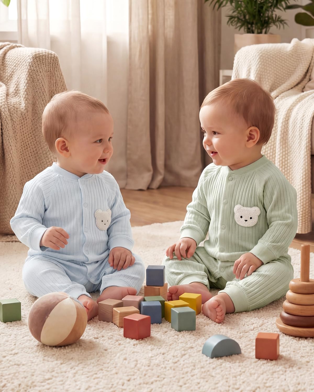 WYTbaby Body para bebé recién nacido, 2 piezas, manga larga, algodón, ropa de bebé de una pieza para niños y niñas de 0 a 12 meses