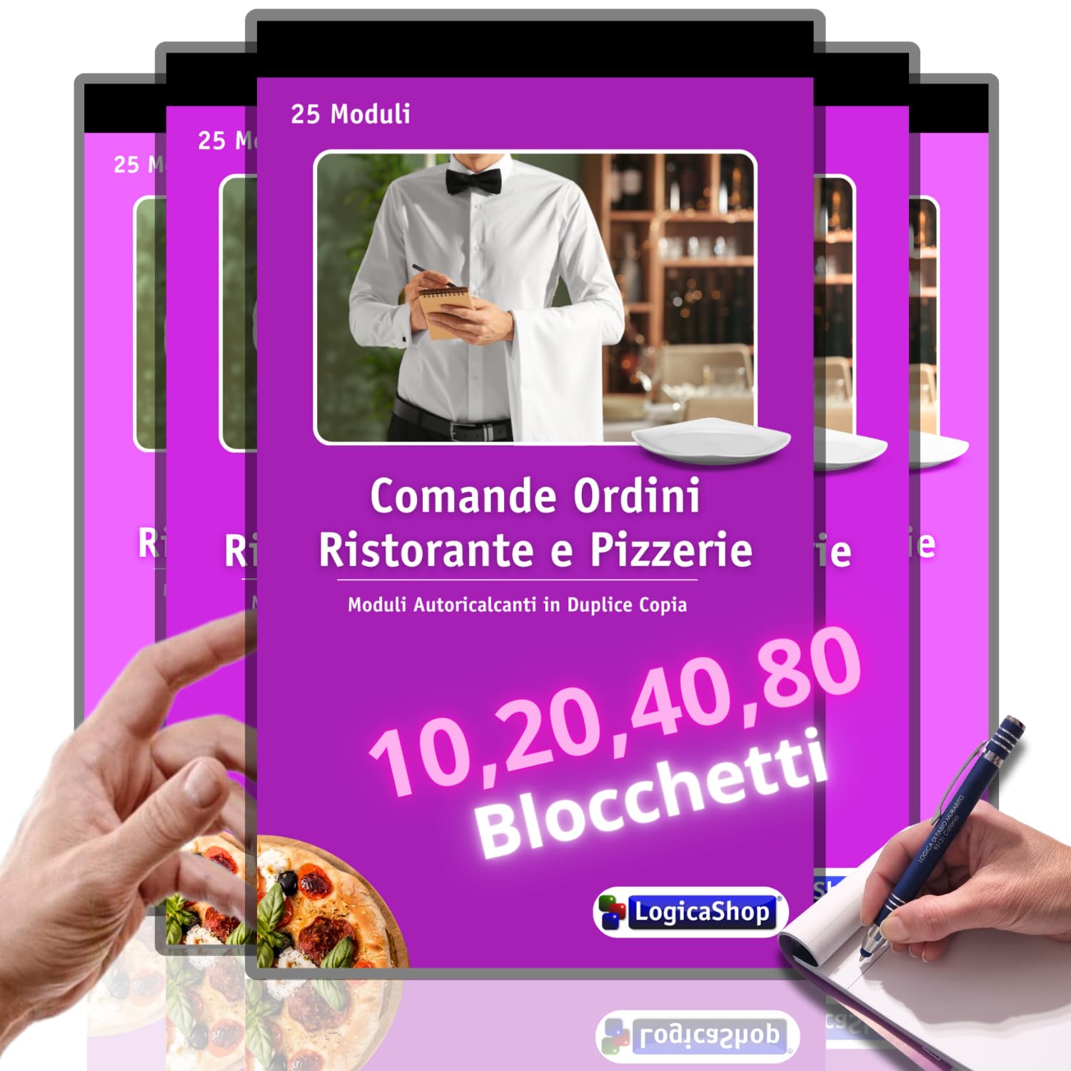 Restaurant-Pizzeria-Bestellblöcke mit 25 Duplikatformularen – 25 x 2 selbststauchende Blöcke 17 x 10 cm (10)