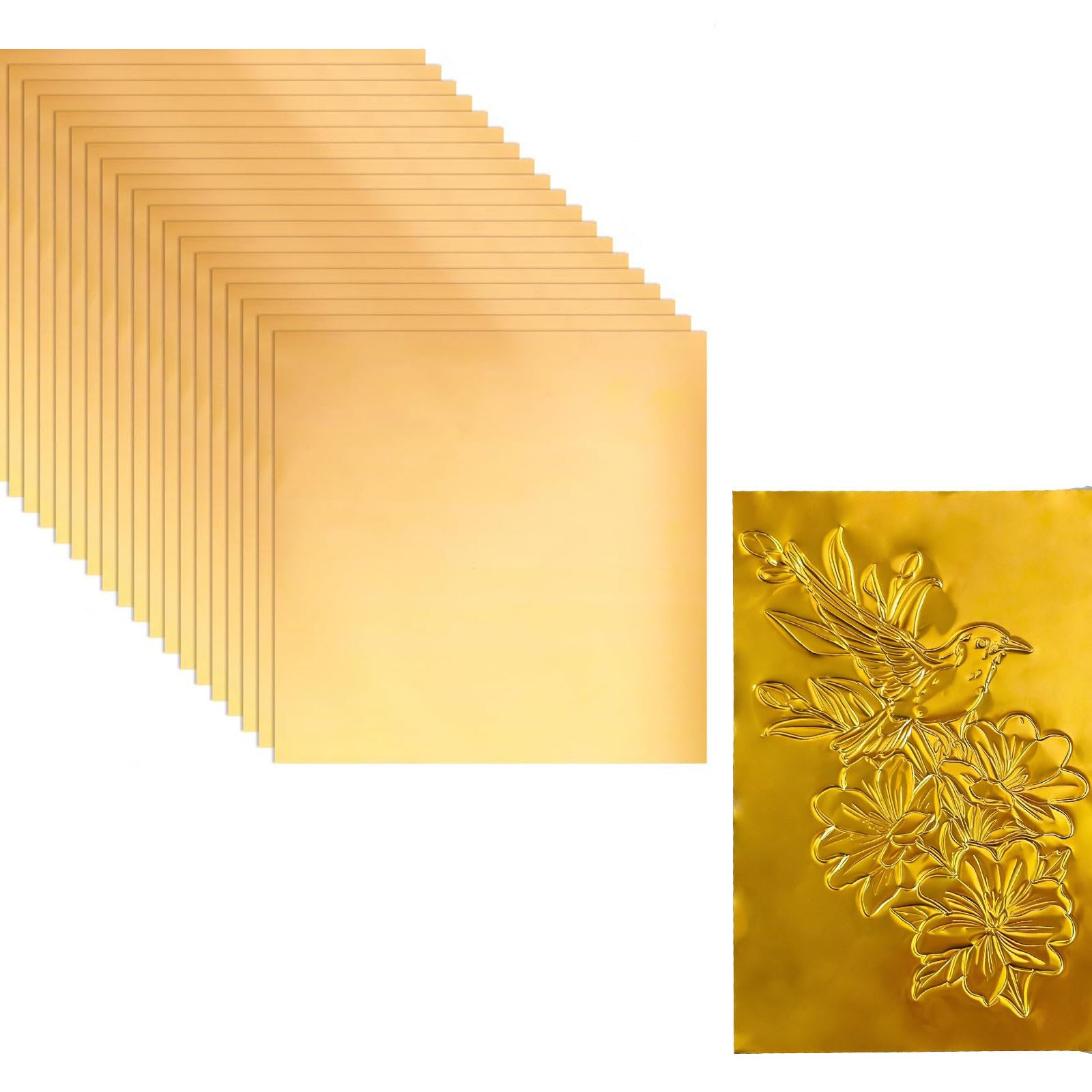 100 Hojas de Aluminio para Artesanía Metálica, Lámina Dorada para Pintura, Grabado, Repujado y Montaje de Proyectos de Arte, 0.07 mm de Grosor(Size:11.81×15.74in（30×40cm）)
