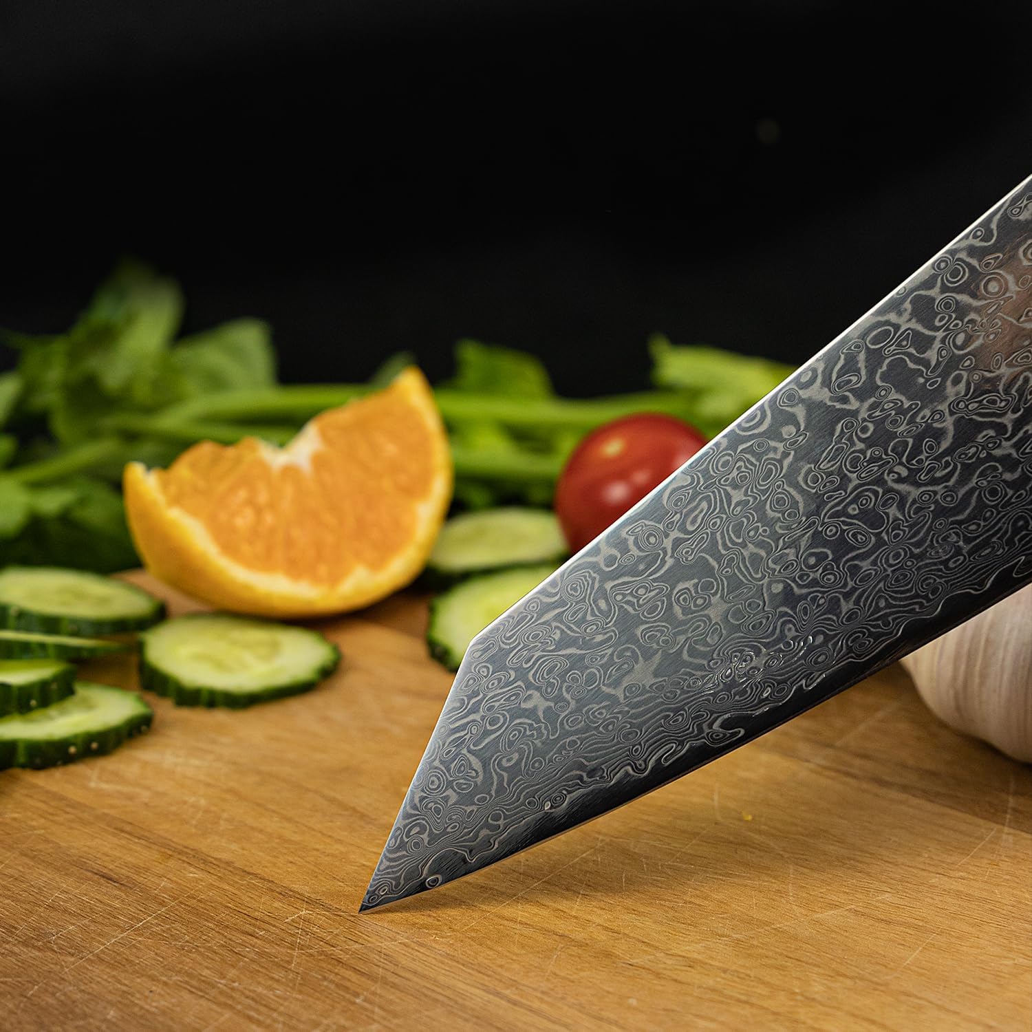 Seido Knives Kiritsuke Damascus Steel Chef Knife Epoxy Resin Stabilized Wood Handle Professional Kitchen Knife VG10 High Carbon Stainless Steel, Sky Blue