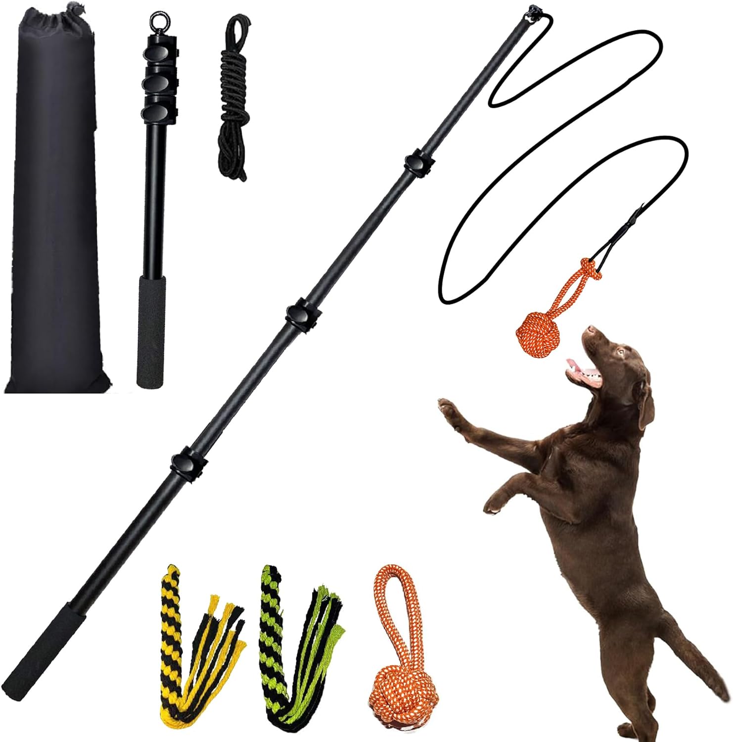 Flirt Pole for Dogs Heavy Duty 40inch Extendable Aluminum Alloy Dog Flirt Pole for Large/Medium/Small Gogs,Interactive Dog Toys for Indoor/Outdoor