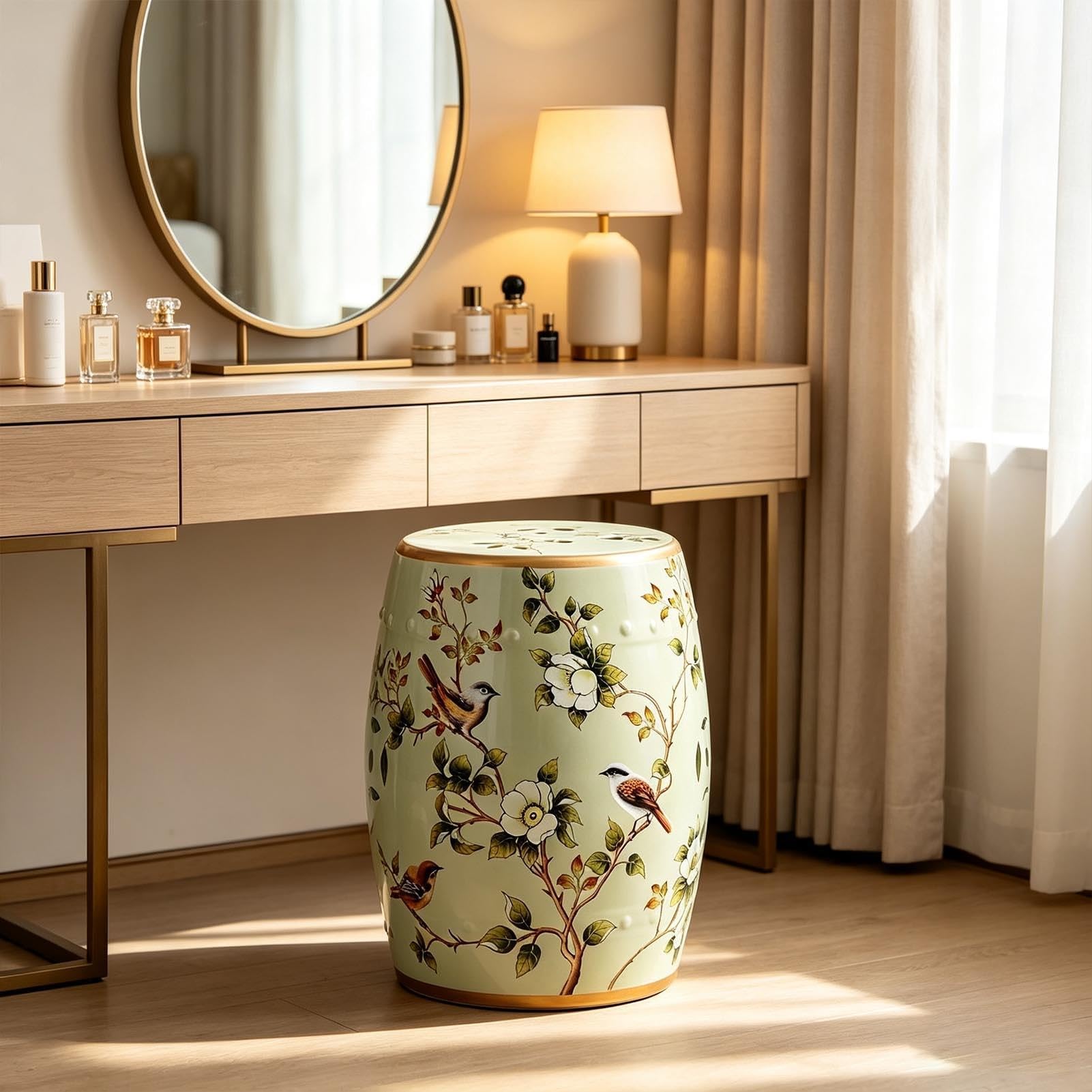 Dekoracyjny Ceramiczny Stołek Ogrodowy, Szkliwiony, Ręcznie Malowany Kwiat I Ptak Stołek Do Bębna Do Salonu, Balkonu, Dziedzińca Ogrodowego, Trawnika Wewnątrz I Na Zewnątrz(Color3)