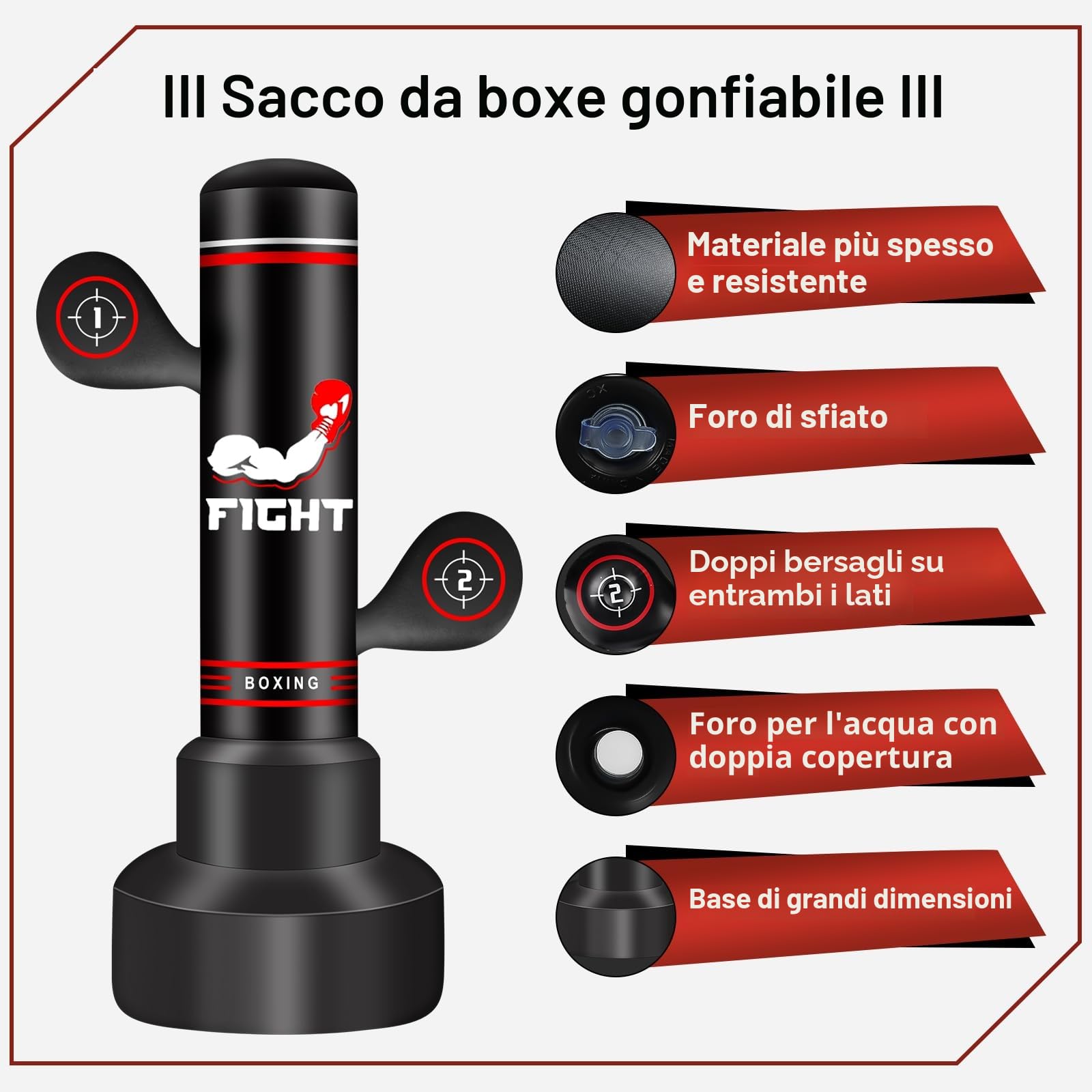 NZQXJXZ Sacco da Boxe da Terra per Adulti, 180cm Sacco da Boxe Autoportante con Guantoni da Boxe, Pompa, Corda per Saltare e Palla per Riflessi, Sacco da Box Gonfiabile per Allenamento MMA Fitness