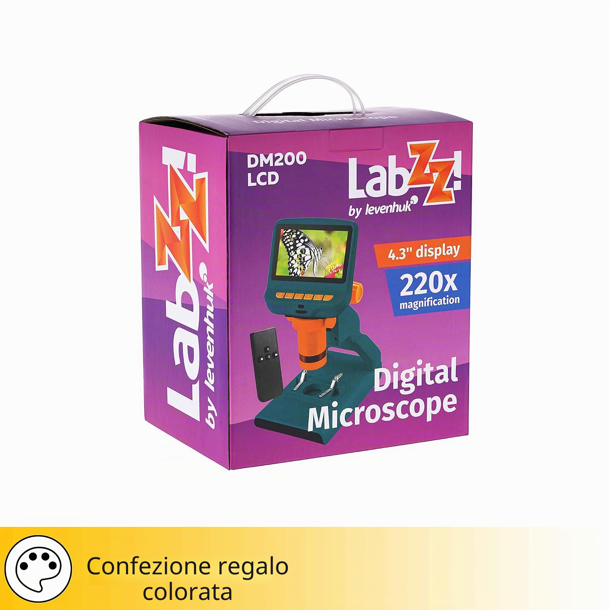 Levenhuk LabZZ DM200 Microscopio Digitale Portatile Per Ragazzi, Con Schermo LCD, Telecomando e Set Di Vetrini Preparati — Divertiti Con La Scienza