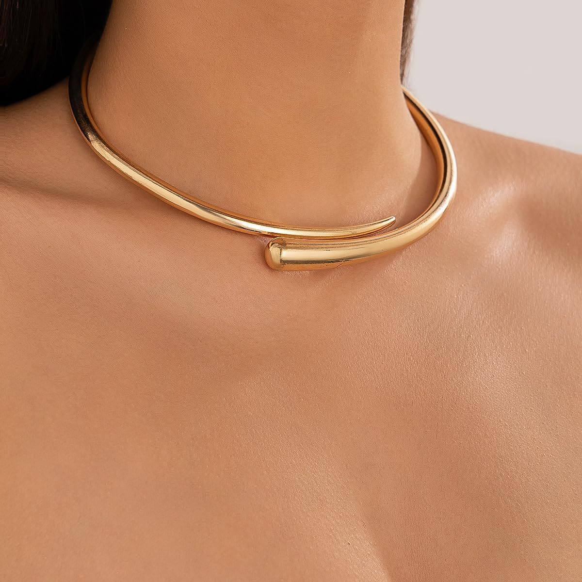 Chunky Choker Collar Necklace for Women Gold Teardrop Choker Necklace Silver Spring Open Cuff Necklace Metal Statement Necklace - Image 3