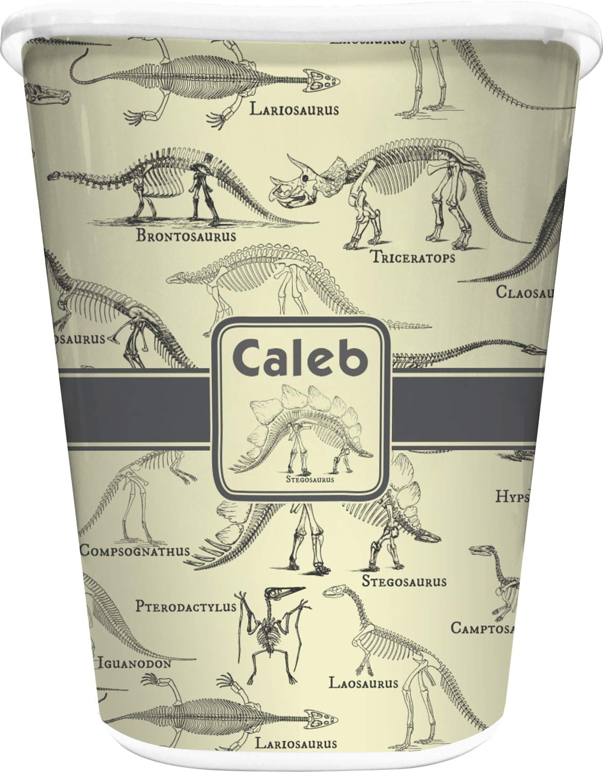 RNK Shops Personalized Dinosaur Skeletons Waste Basket - Single Sided (White)