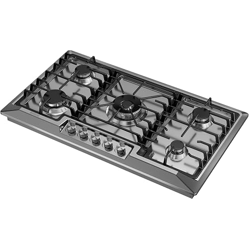 Empava 36 Inch Gas Stove Cooktop 5 Italy Sabaf Sealed Burners NG/LPG Convertible in Stainless Steel