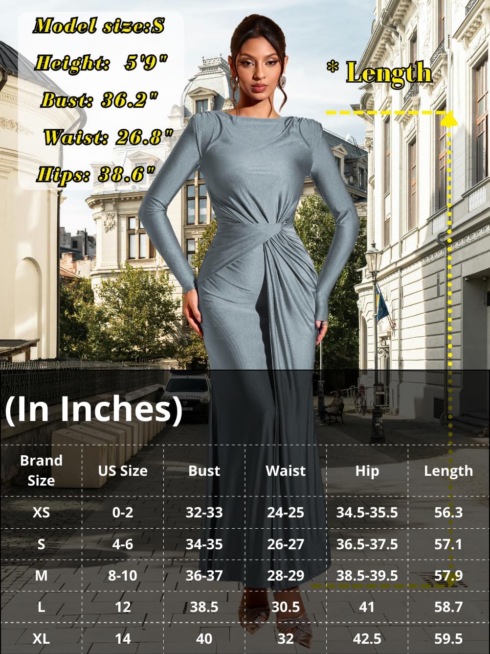 Floor-Length Bodycon Dress, Boat-Neck Ruched, Fall Long Sleeve, Semi-Formal Cocktail Evening-Gowns for Women - Image 6