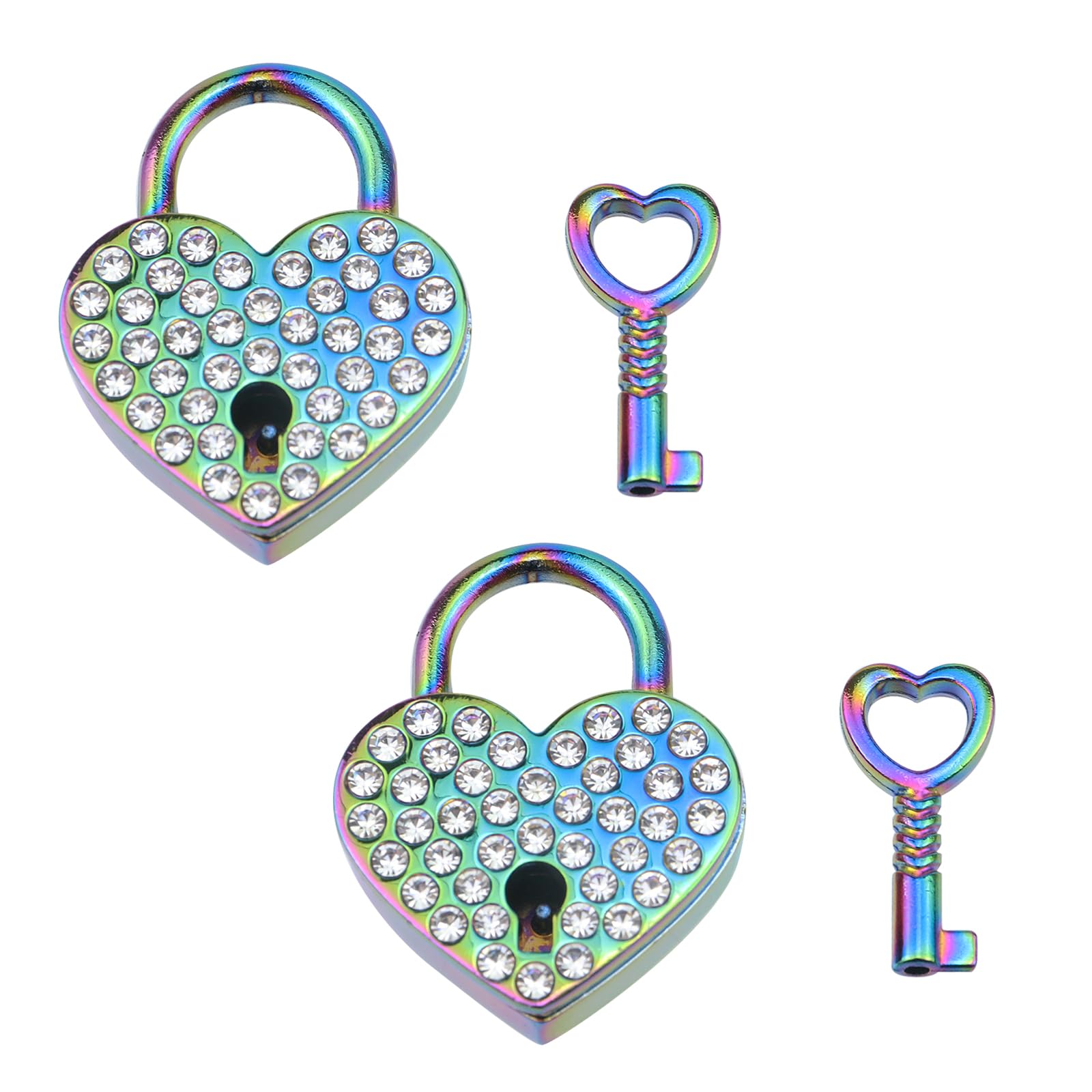 KUMGROT 2 Pcs Small Heart Shaped Lock Metal Mini Locks with Keys Rhinestone Padlock for Jewelry Storage Box Luggage Diary Book, Multicolor
