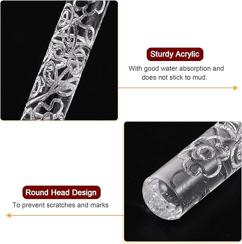 Miniatura 4 de HARFINGTON Rodillo acrílico en relieve de 6.3 pulgadas, patrón 3D de cártamo, rodillo acrílico antiadherente para fondant, rodillo de arcilla con