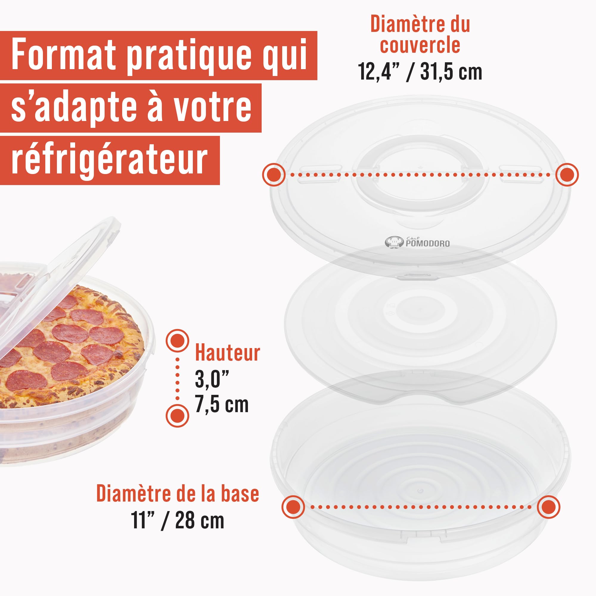 Chef Pomodoro 30,5 cm Boite à Pizza Ronde avec Couvercle, Rangement Compartiments pour Conservation et Transport, Gâteau Transportable Transparent, 2-Pack
