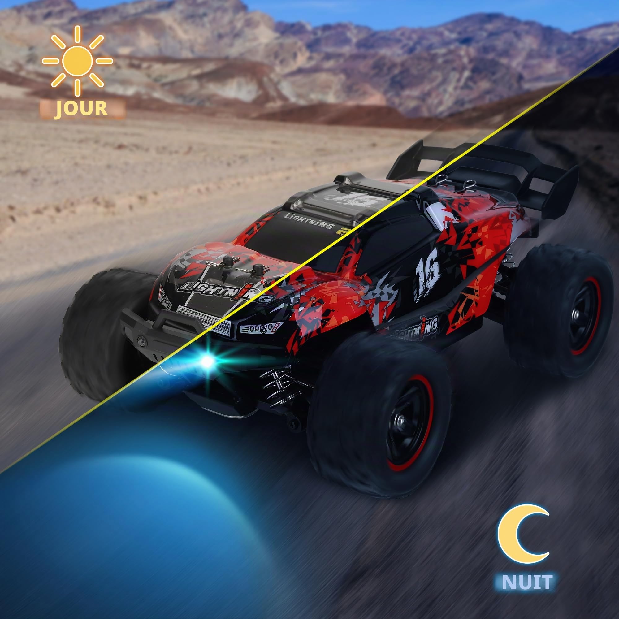 Herenear Voiture Télécommandée, 60+ km/h, 1:18 4WD Voiture Telecommandé Tout Terrain, 2,4 GHz Télécommandes, 50 Min d'Autonomie, Voiture RC Electrique Jouet pour Adultes et Enfants