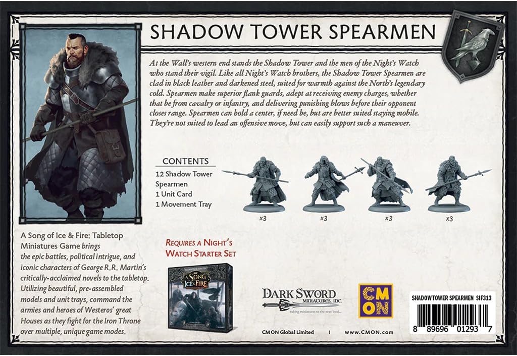 A Song of Ice Fire Tabletop Miniatures Game Shadow Tower Spearmen Unit Box | Strategy Game for Teens Adults | Ages 14+ | 2+ Players | Avg. Playtime 45-60 Minutes | Made by CMON, Multi Color (SIF313)