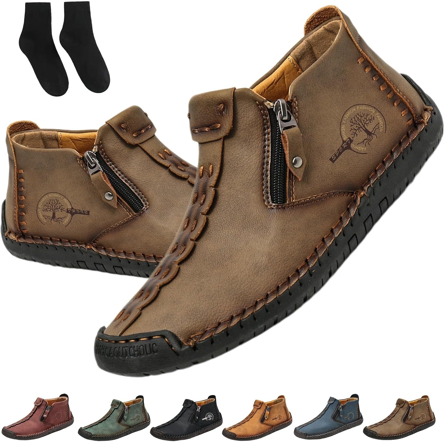 Phanile Mens Shoes, Phanile Mens Walking Shoes, Phanile Orthopedic Shoes, Men's Outdoor Light & Non-Slip Zipper Casual Comfy Waterproof Shoes(Khaki,US 12)