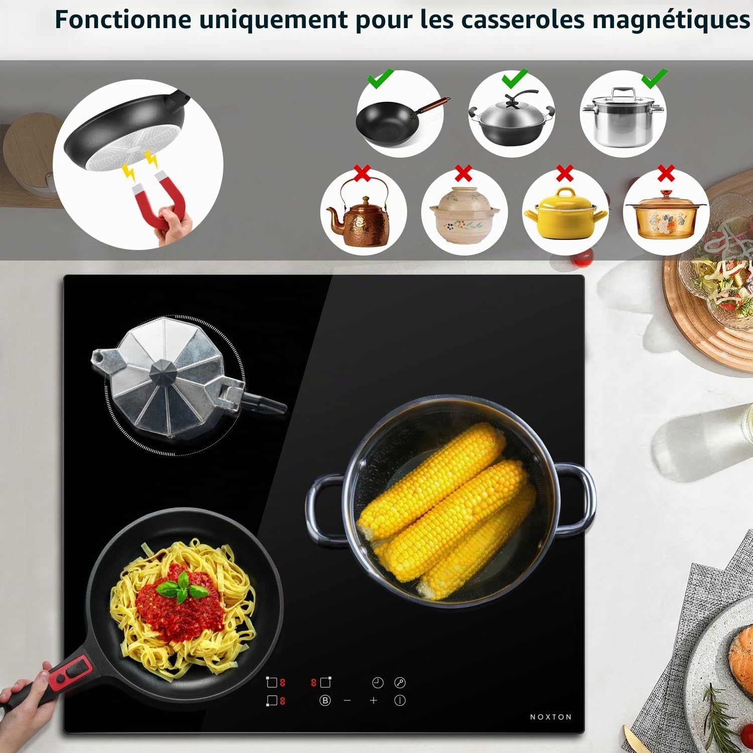 3-Ring Induction Hob with Socket, Built-In Electric Cooking Plate, 60CM Induction Cooktop, 6400W Induction Plate with 9 Power Levels, Child Safety, Timer | Booster, Child Safety, Timer, 9 Power Levels, Built-in, 60 cm, 3500 W