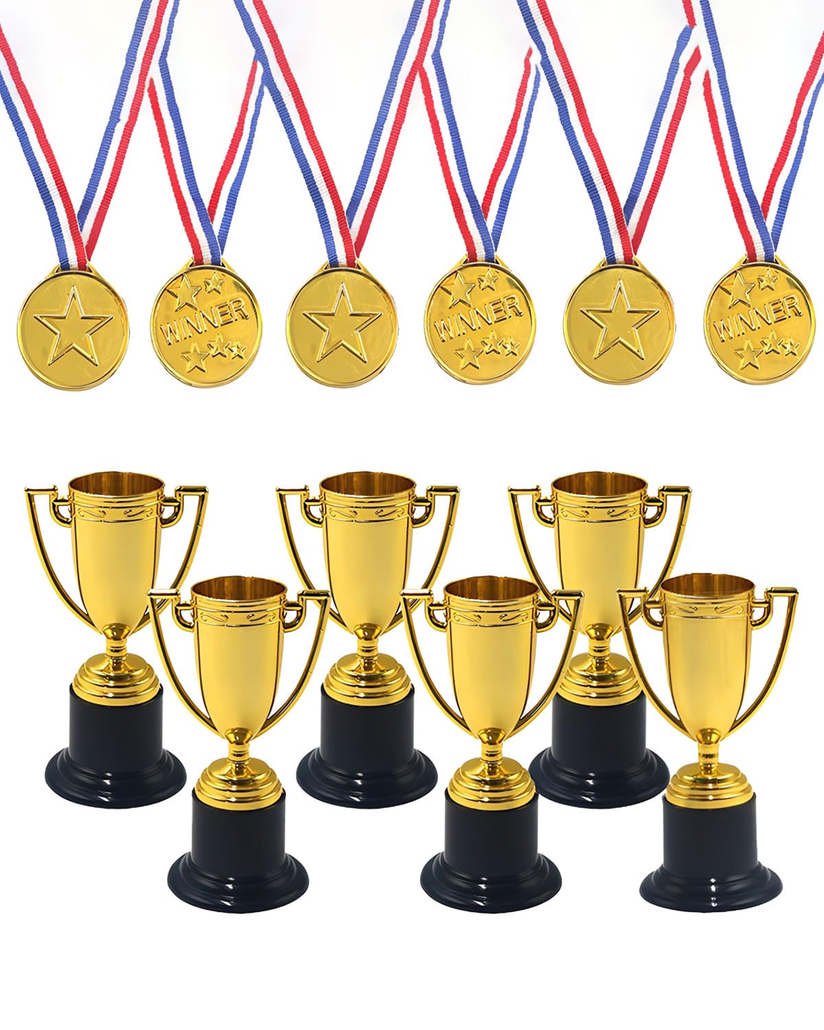 GRETY 6 trofeos infantiles, 6 medallas, mini trofeos para cumpleaños infantiles, competiciones deportivas y eventos escolares, medallas infantiles, trofeos de oro